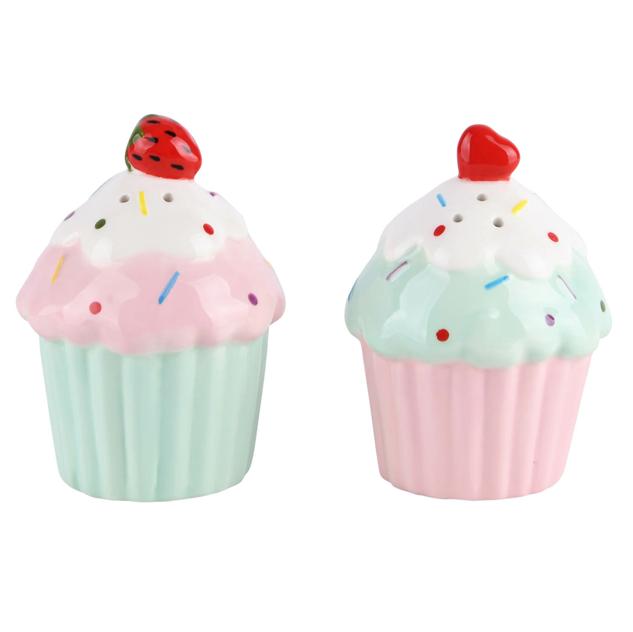 Dekoratief | Duo peper/zout milkshake, wit/roze, keramiek, 6x6x8cm | A220411