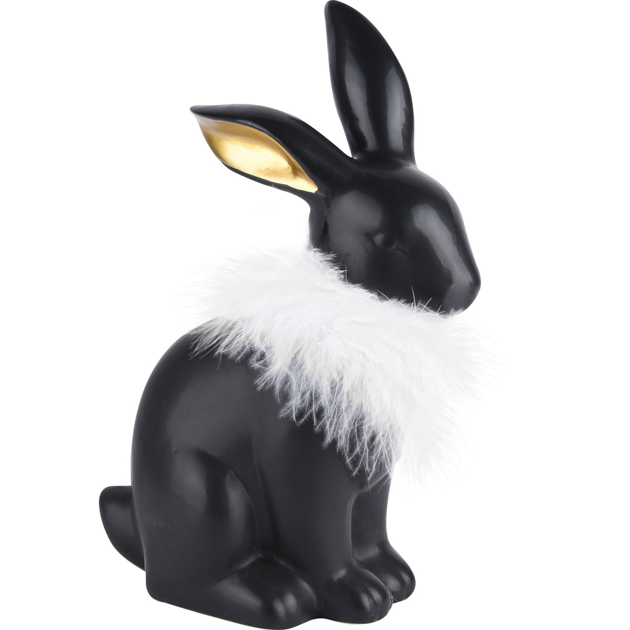 Dekoratief | Deco bunny zwart m/witte kraag, keramiek, 17x10x23cm | A220551