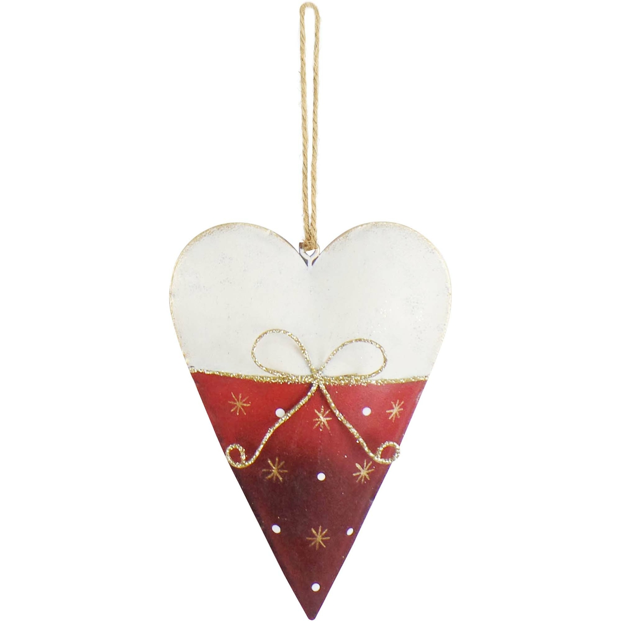 Dekoratief | Hanger hart m/strikje, wit/rood, metaal, 15x10x3cm | A225156