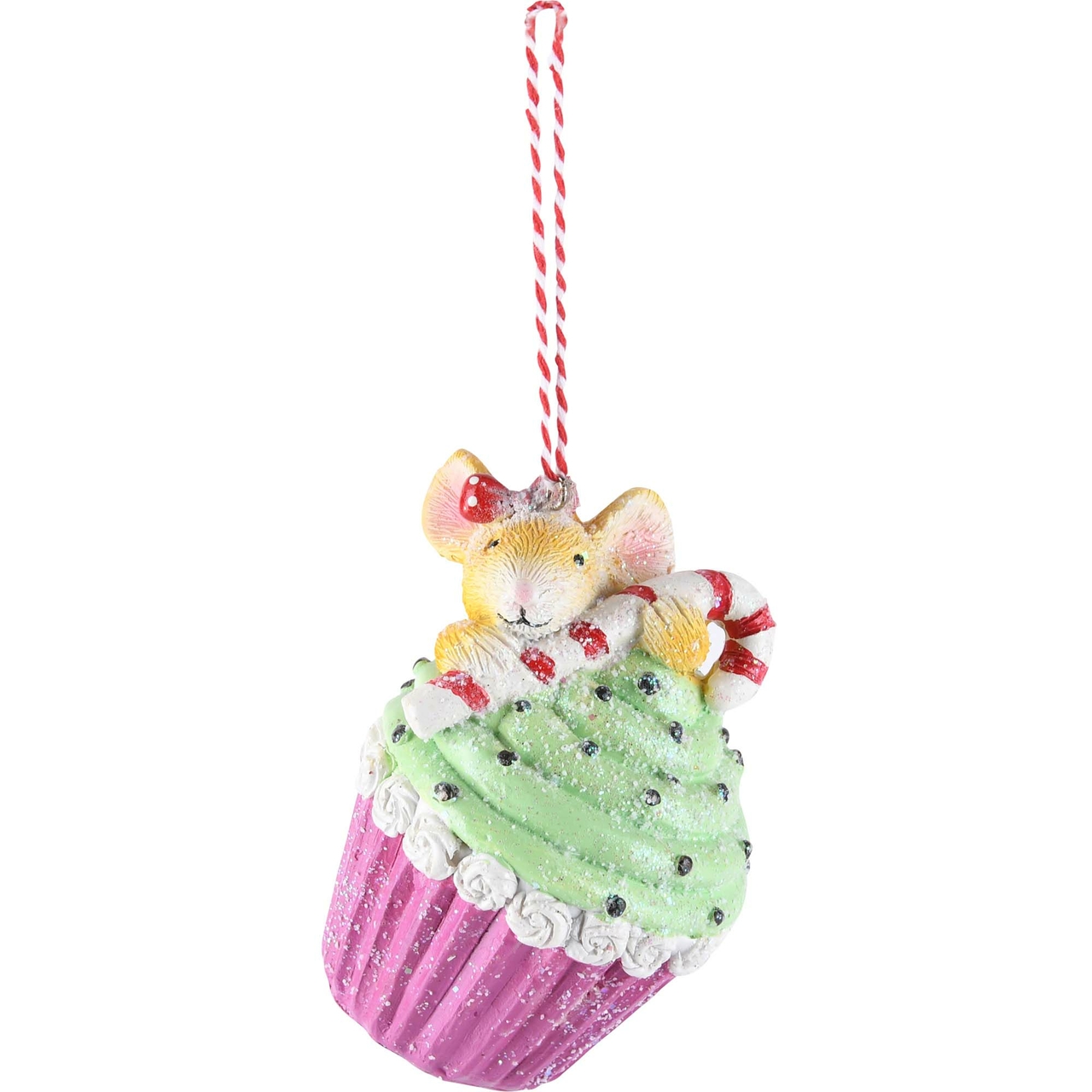 Dekoratief | Hanger cupcake m/muis, roze/geel, resina, 7x7x10cm | A225547