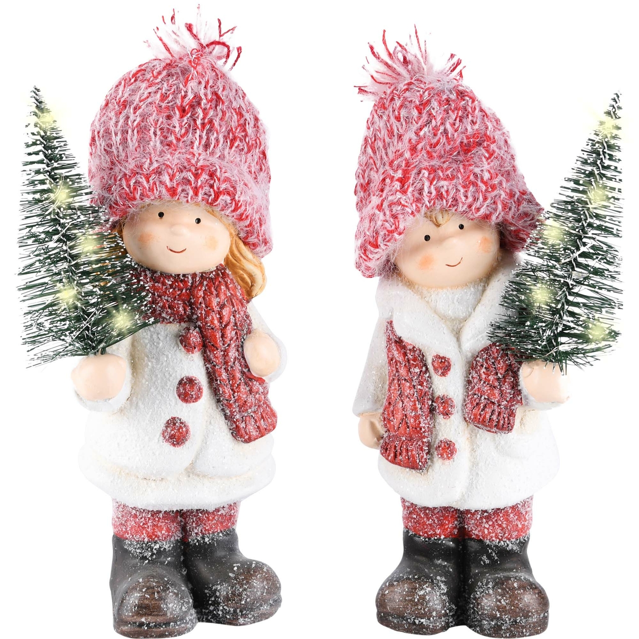 Dekoratief | Winterkind m/boompje, keramiek, LED, 11x8x21cm, set van 2 stuks | A225574