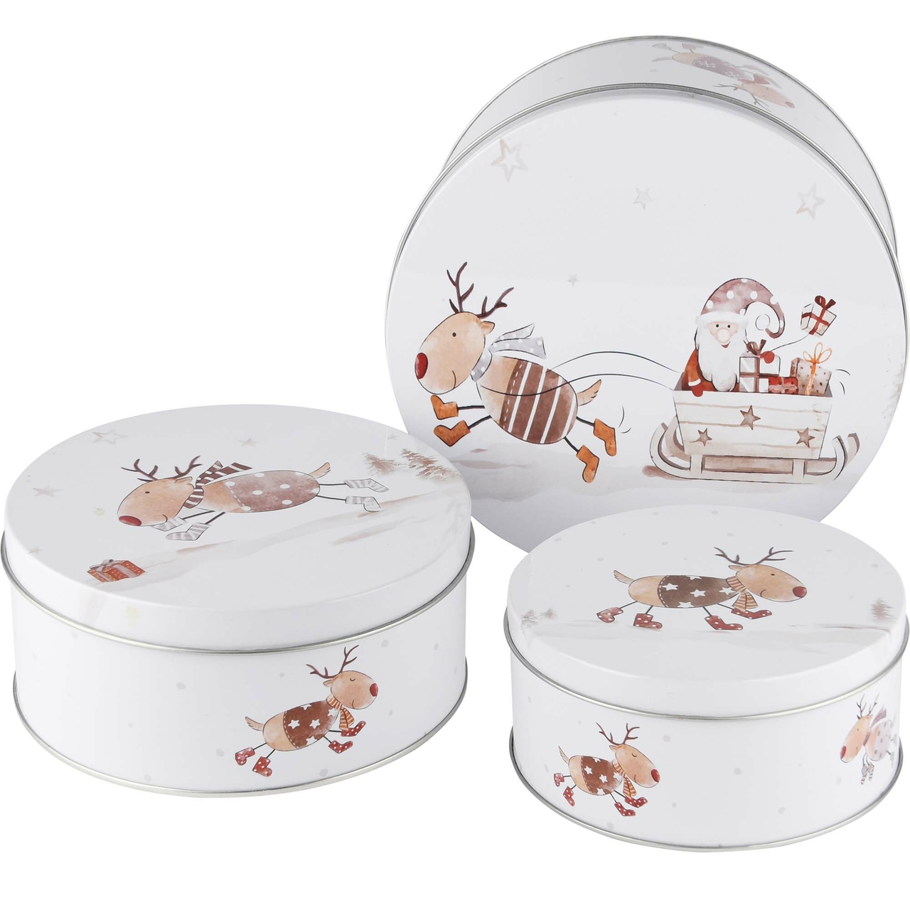 Dekoratief | Set 3 dozen rond 'Rudolph', metaal, 20x20x9cm | A225590