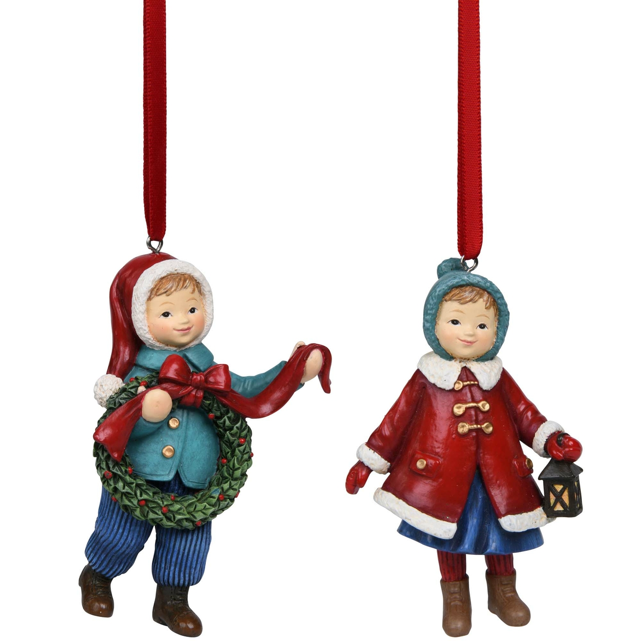 Dekoratief | Hanger winterkindje m/krans/cadeautje, resina, 6x3x10cm, set van 2 stuks | A225643