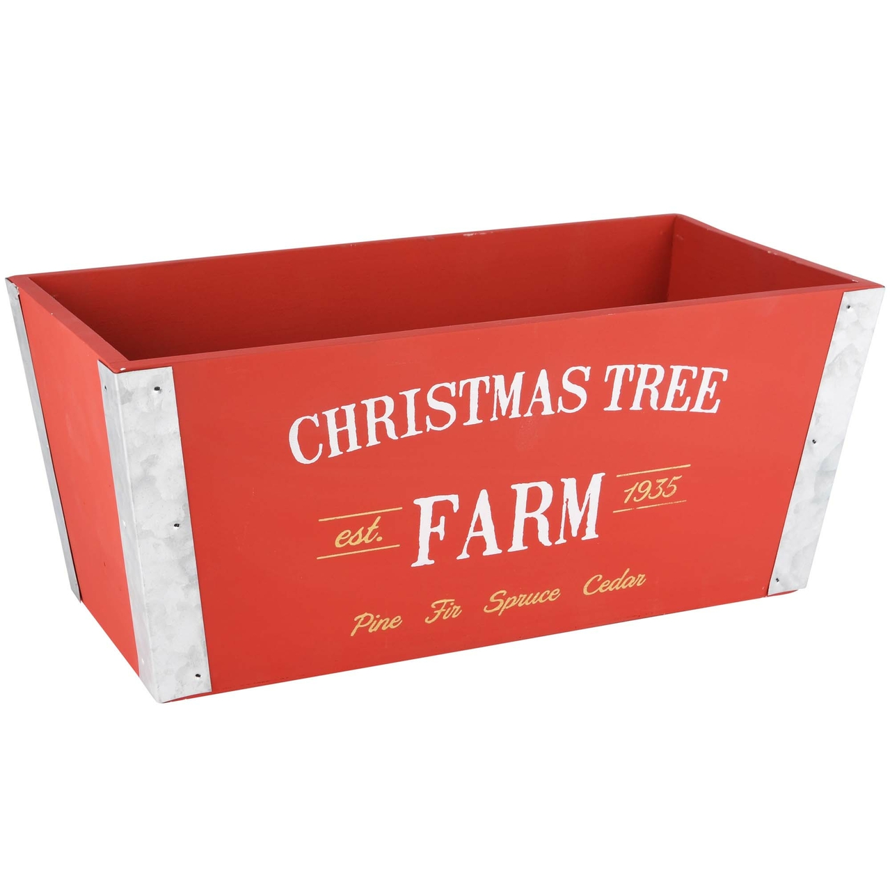 Dekoratief | Bakje rechthoek 'Christmas Tree', rood, hout/metaal , 33x16x14cm | A225761
