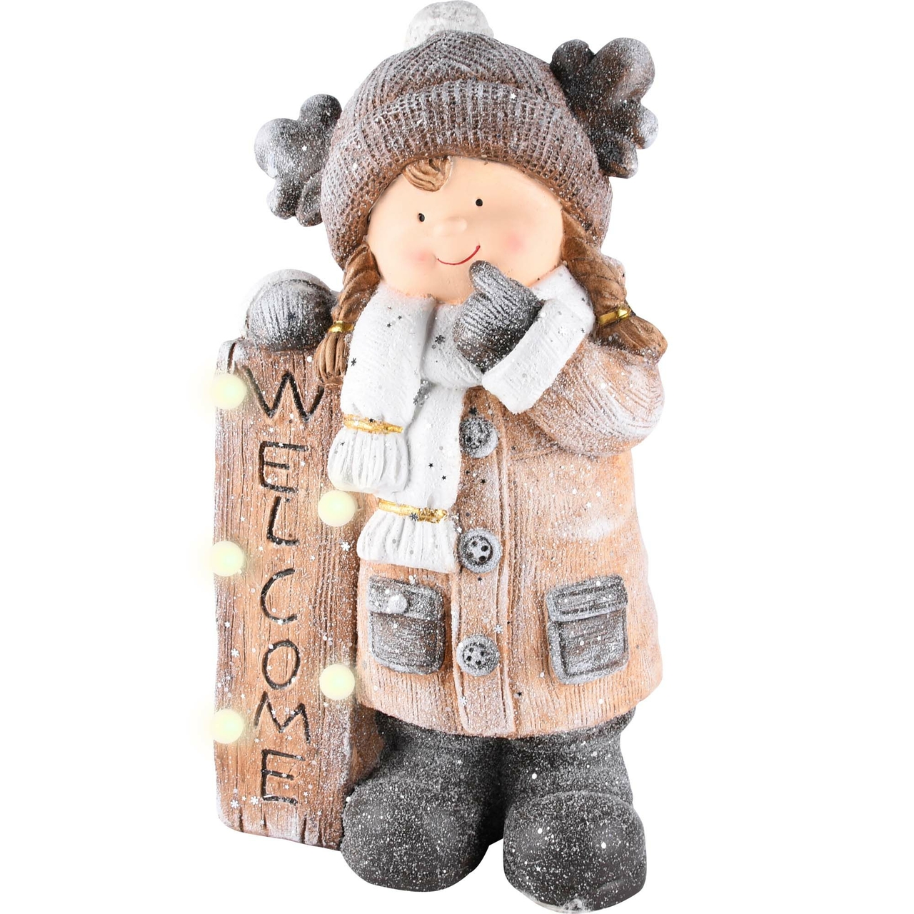 Dekoratief | Winterkind meisje 'Welcome', magnesium, LED, 23x18x44cm | A225841