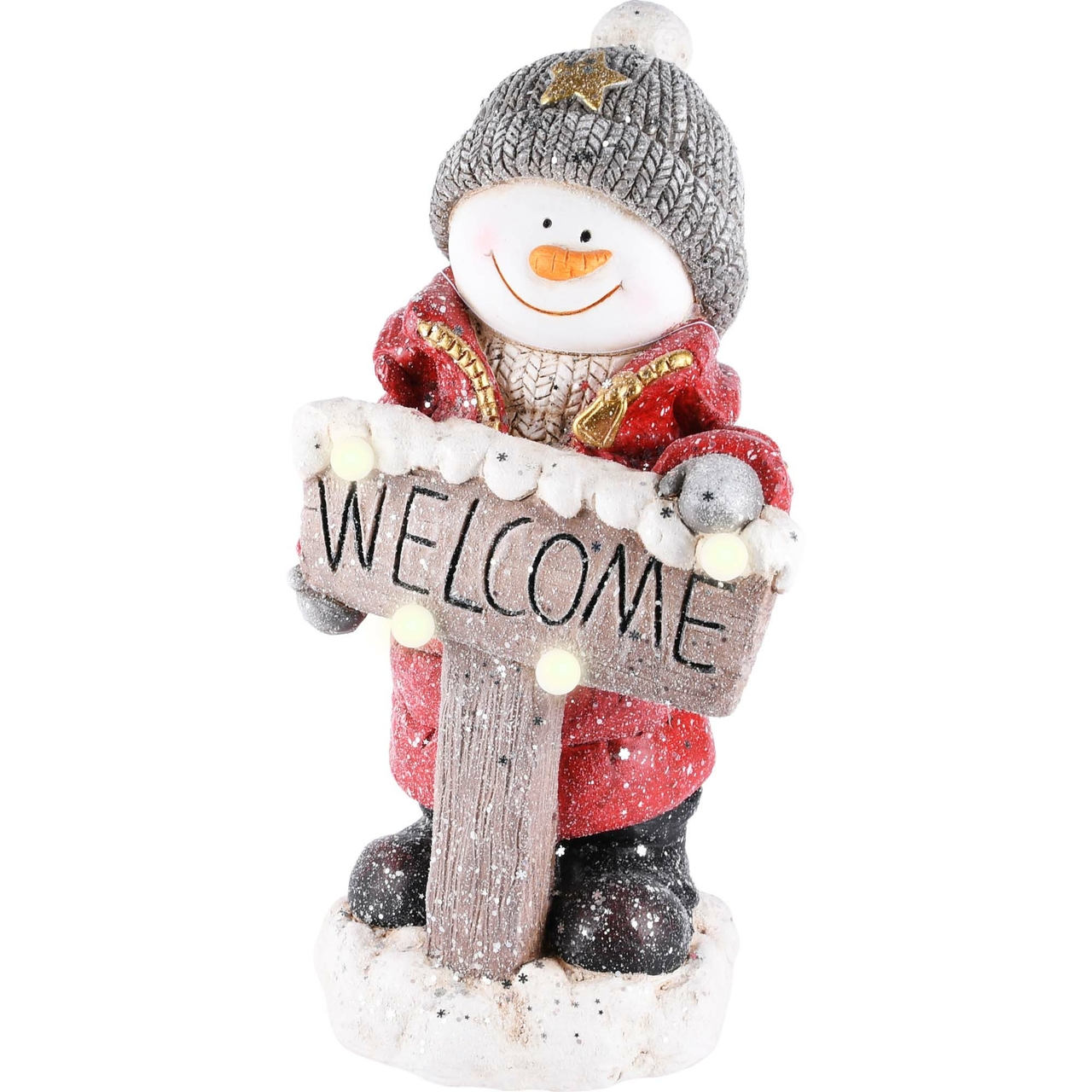 Dekoratief | Winterjongen 'Welcome', magnesium, LED, 23x21x46cm | A225850