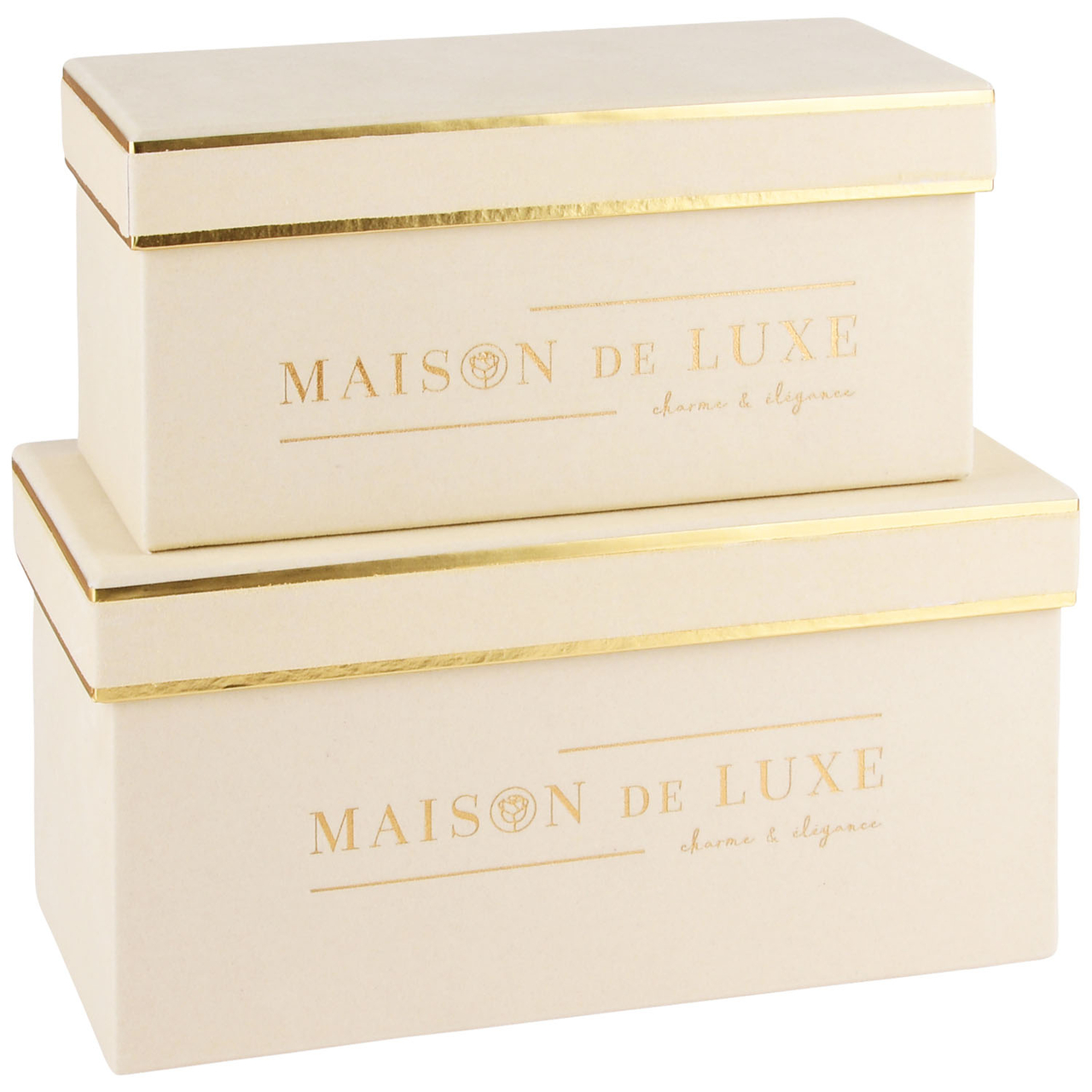 Dekoratief | Set 2 dozen rechthoek, 'Maison De Luxe', beige, 24x12x12cm | A225891