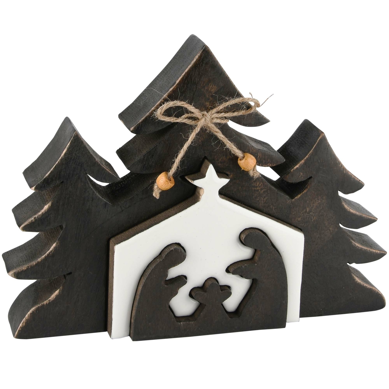 Dekoratief | Kerststal puzzel, wit/zwart, hout, 22x4x17cm | A228060