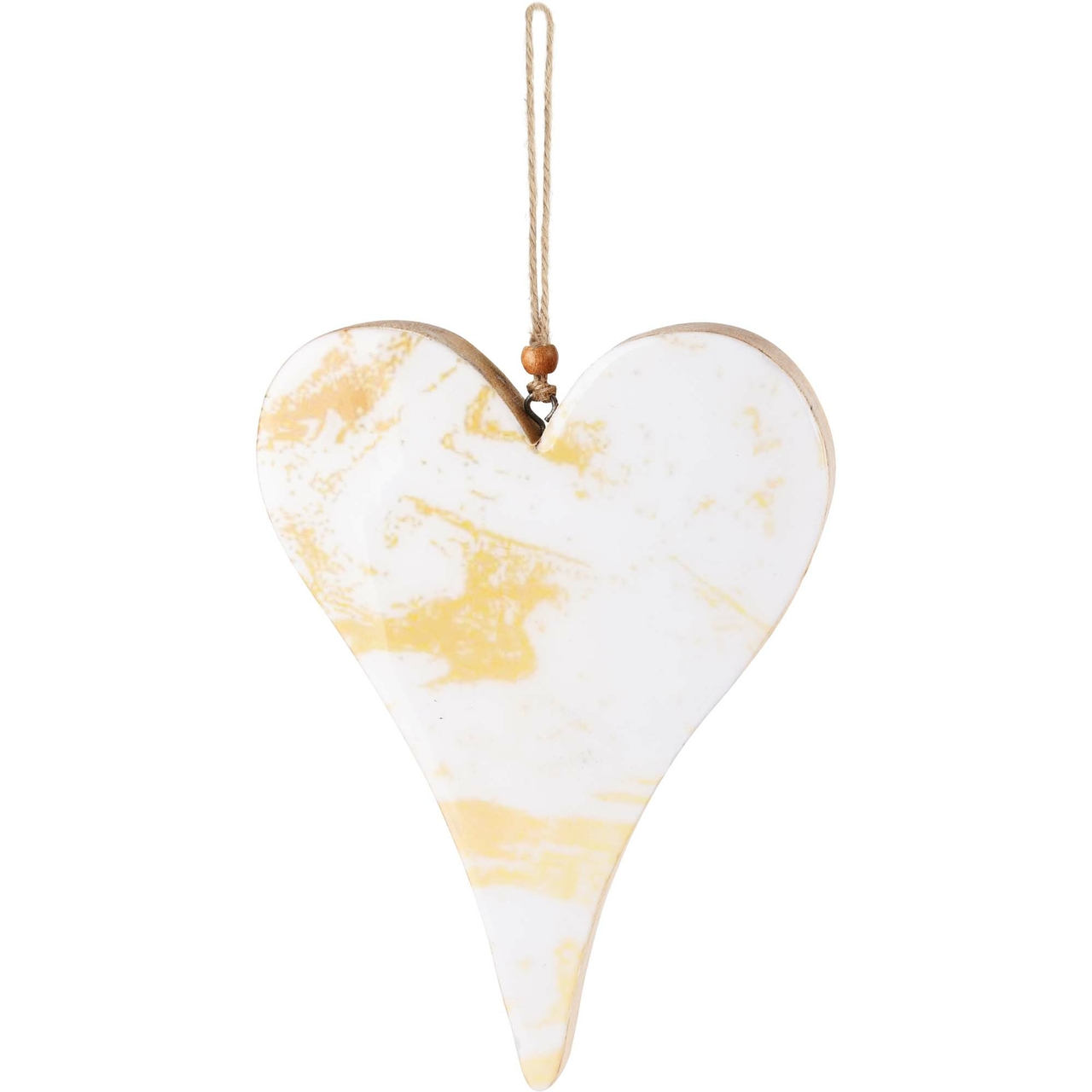 Dekoratief | Hanger hart 'Marbled', wit/goud, hout, 20x15x2cm | A228086
