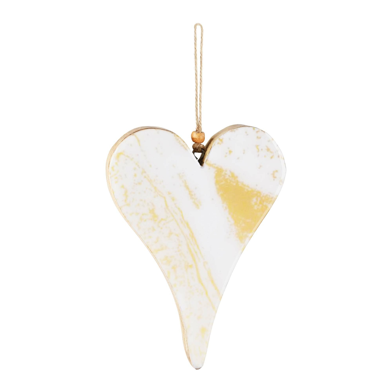 Dekoratief | Hanger hart 'Marbled', wit/goud, hout, 17x12x2cm | A228087