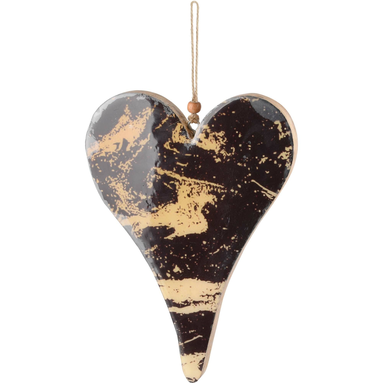 Dekoratief | Hanger hart 'Marbled', zwart/goud, hout, 20x15x2cm | A228090