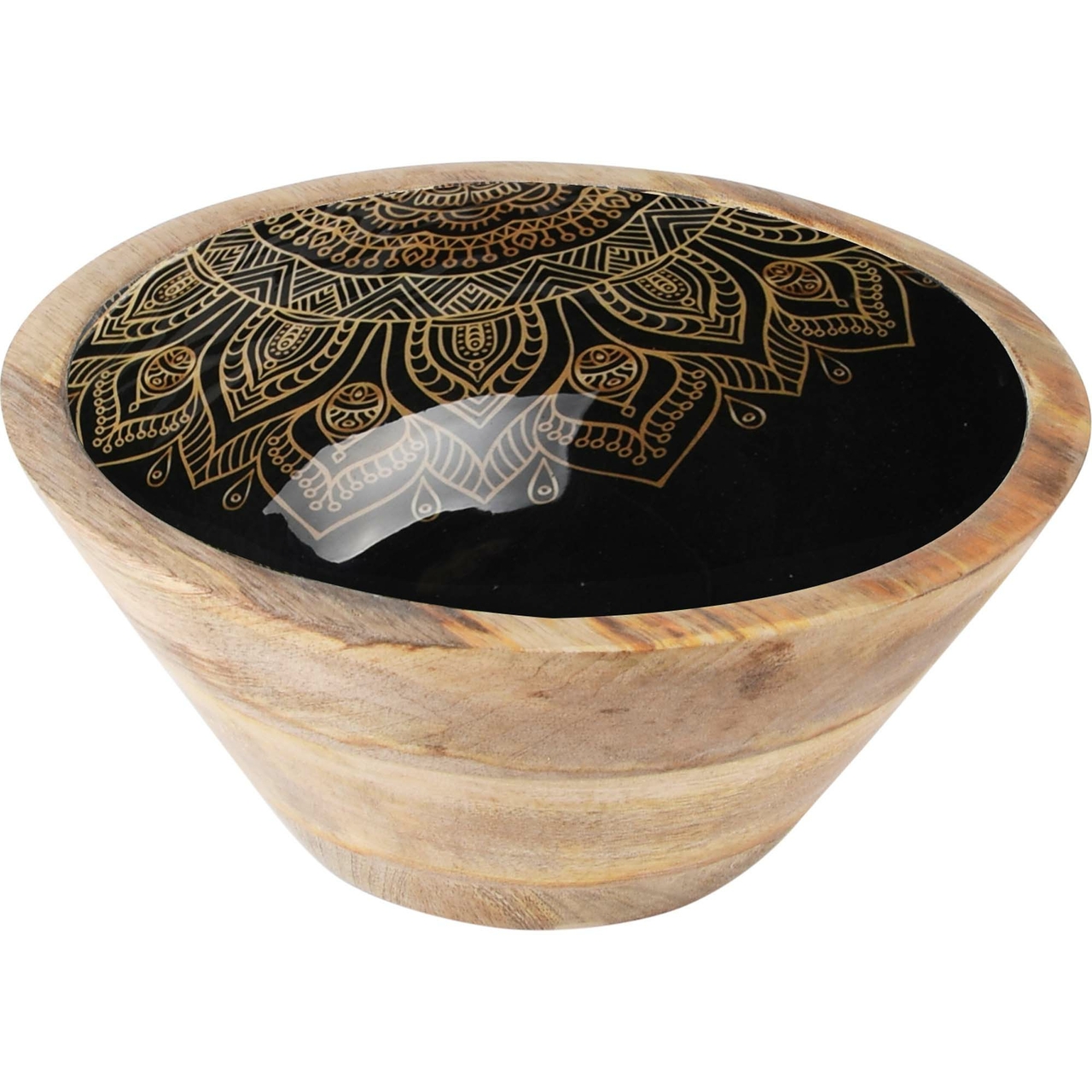 Dekoratief | Bowl 'Mandala', zwart/goud, hout, 20x20x8cm | A228093