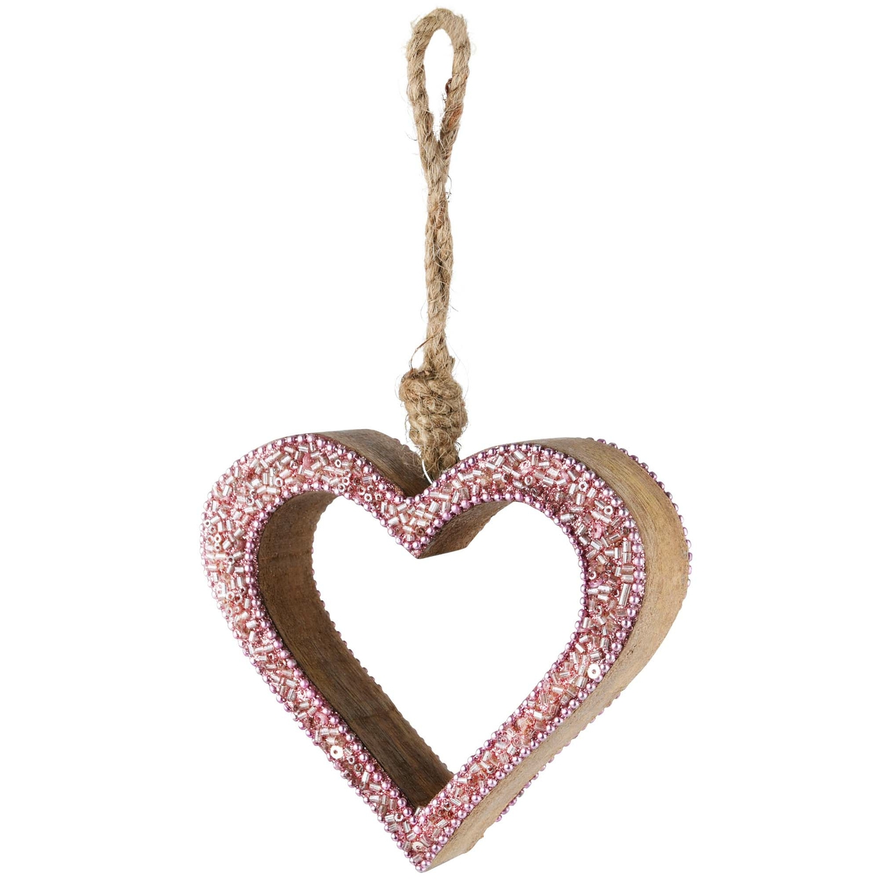Dekoratief | Hanger hart open 'Pink Pearly', hout/parels, 10x10x2cm | A228116