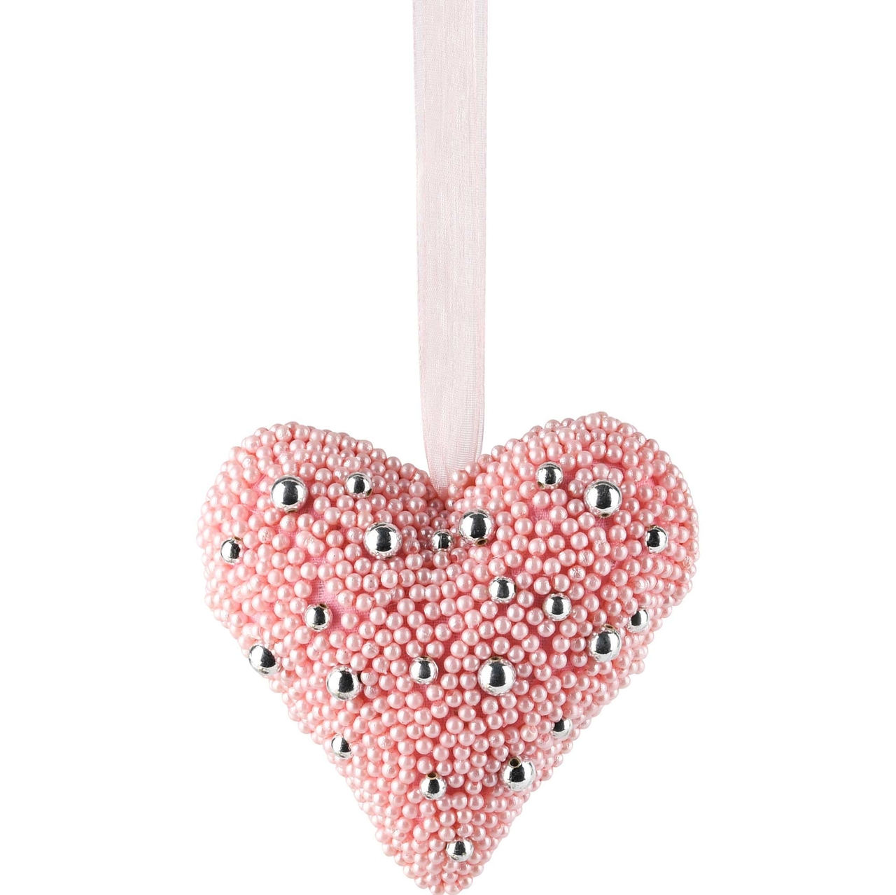 Dekoratief | Hanger hart 'Pink Pearly', stof/parels, 10x10x4cm | A228121