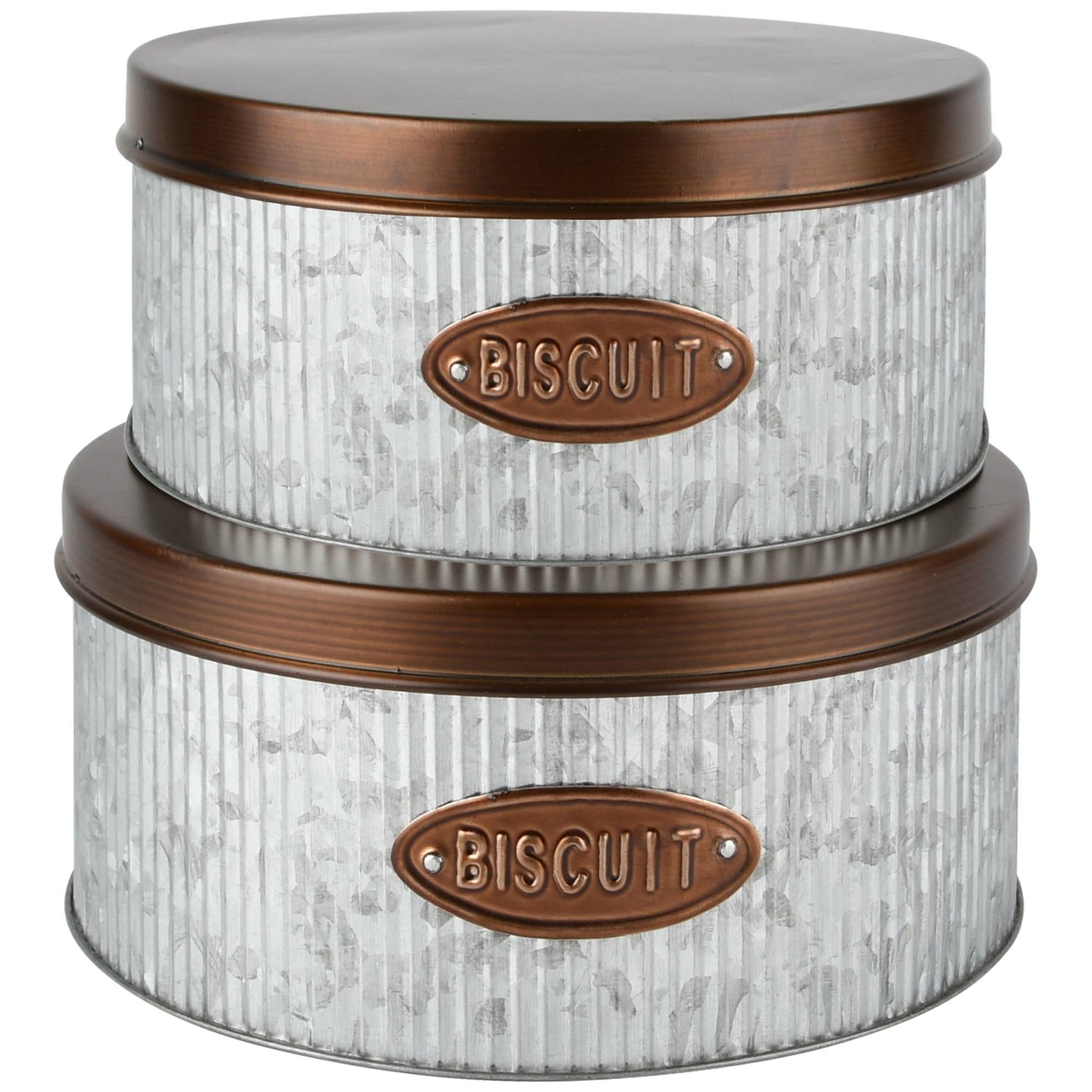 Dekoratief | Set 2 bewaardozen 'Biscuits', grijs, metaal, 22x20x10cm | A228202