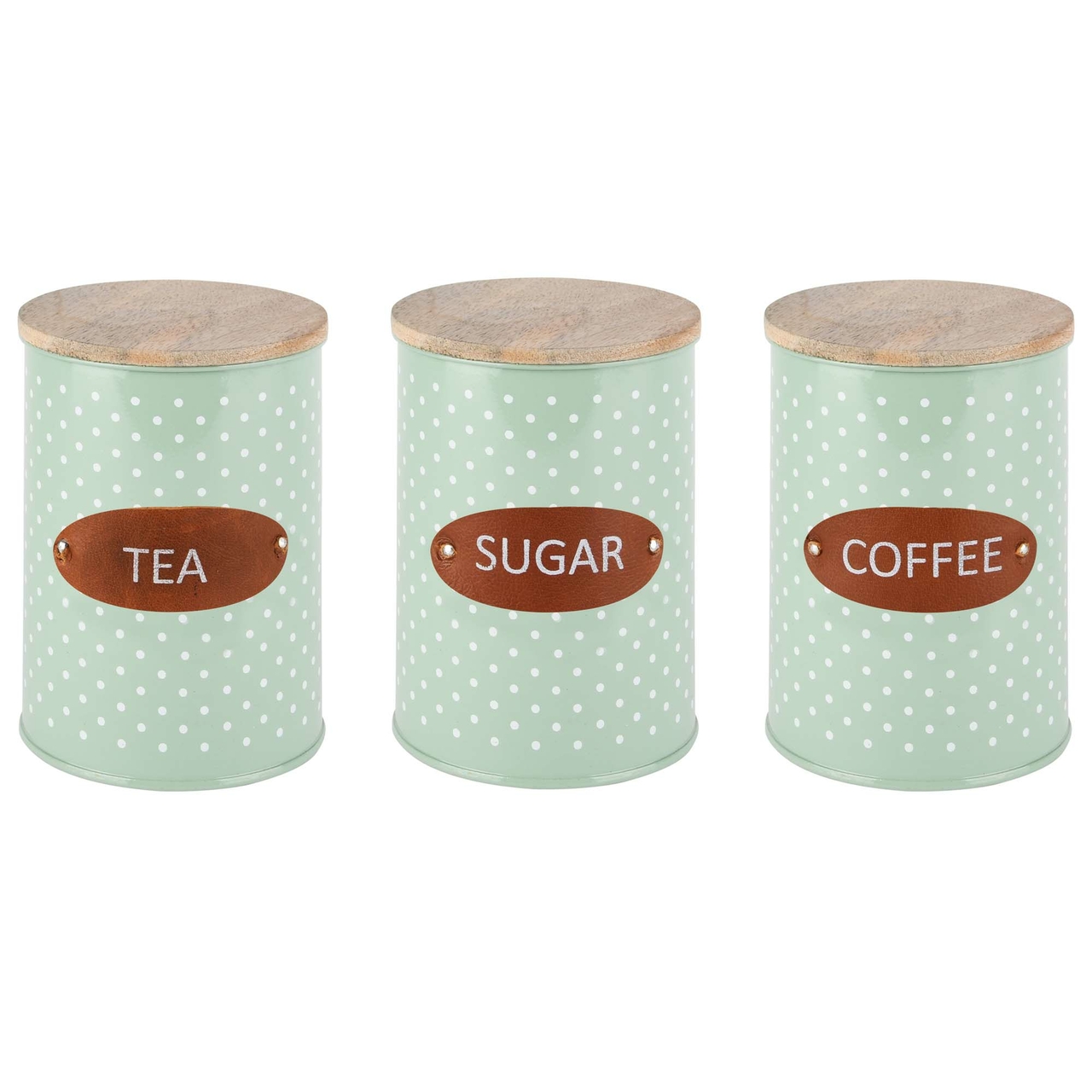 Dekoratief | Bewaarpot 'Coffee/Tea/Sugar', munt/wit, 10x10x15cm, set van 3 stuks | A228204