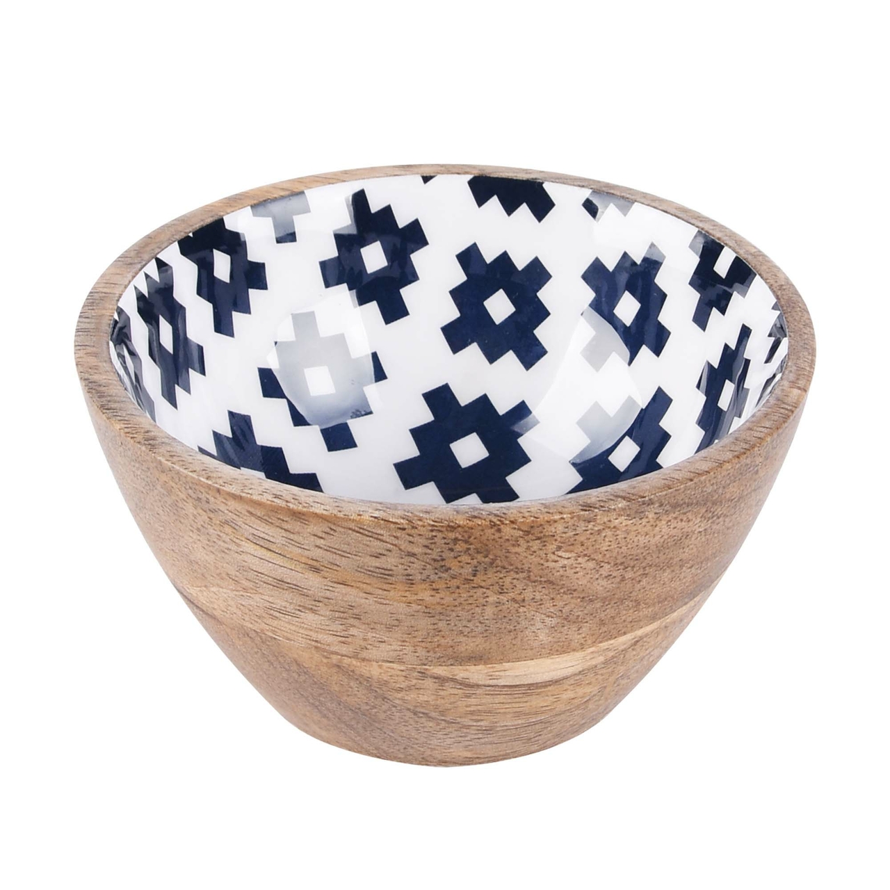 Dekoratief | Bowl wit/blauw/naturel, hout/email, 10x10x7cm | A228225