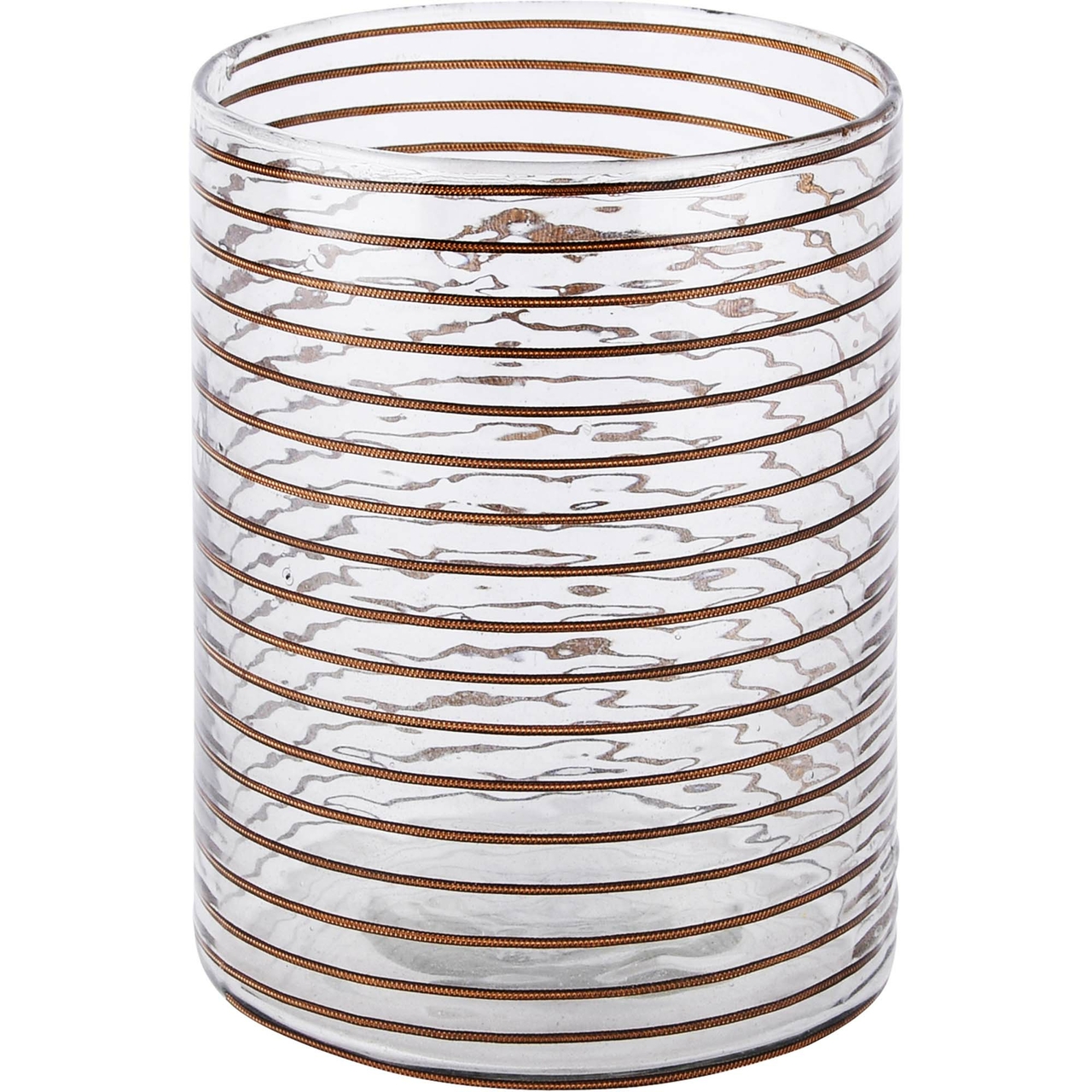 Dekoratief | Theelichthouder 'Striped', bruin/transparant, glas, 10x10x13cm | A228231