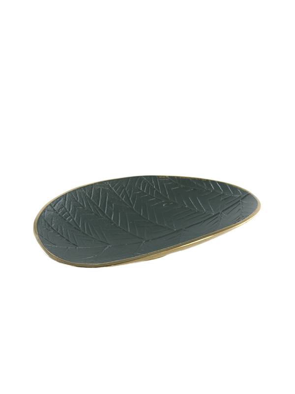 Dekoratief | Deco schaal blad, groen/goud, aluminium, 30x20x7cm | A229040