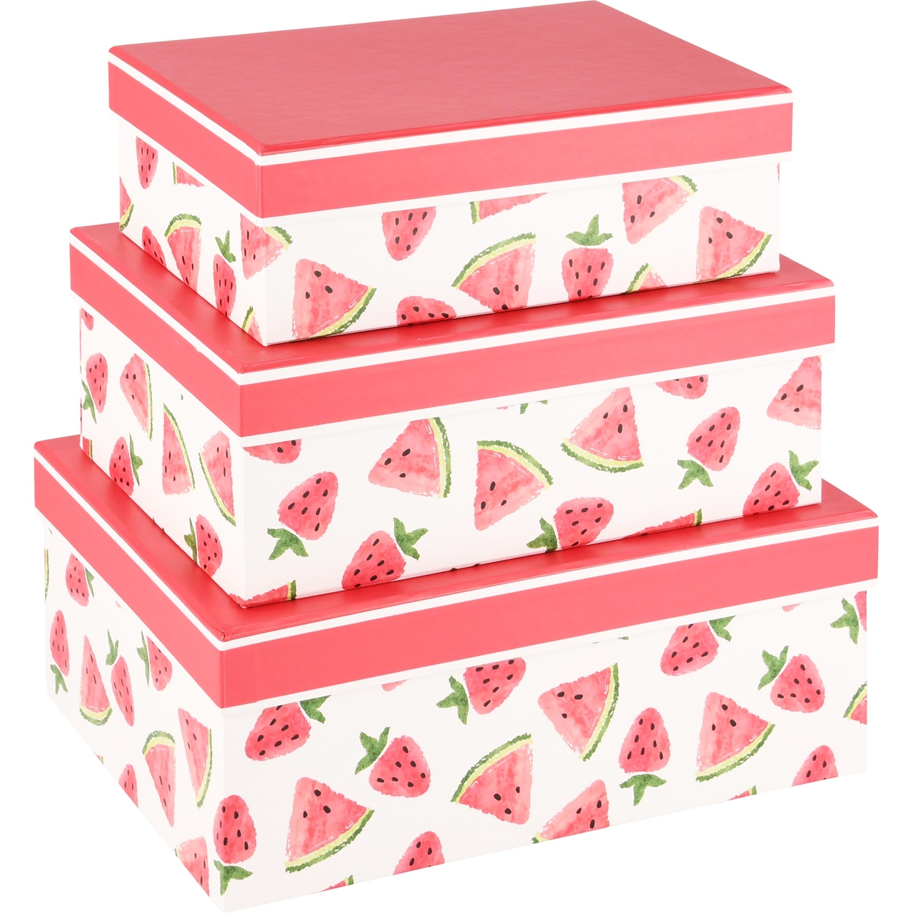 Dekoratief | Set 3 dozen rechthoek 'Sweet Watermelon', roze/wit, 26x18x10cm | A230232