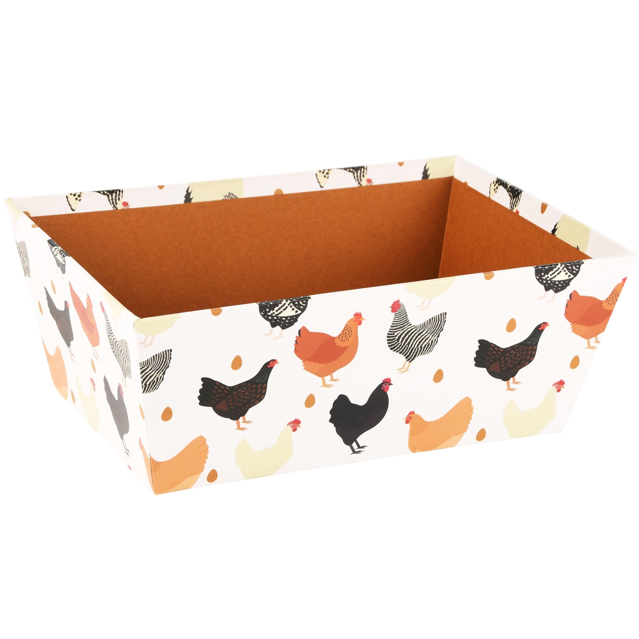 Dekoratief | Bakje 'Chickens Around', bruin/wit, karton, 26x18x10cm | A230235
