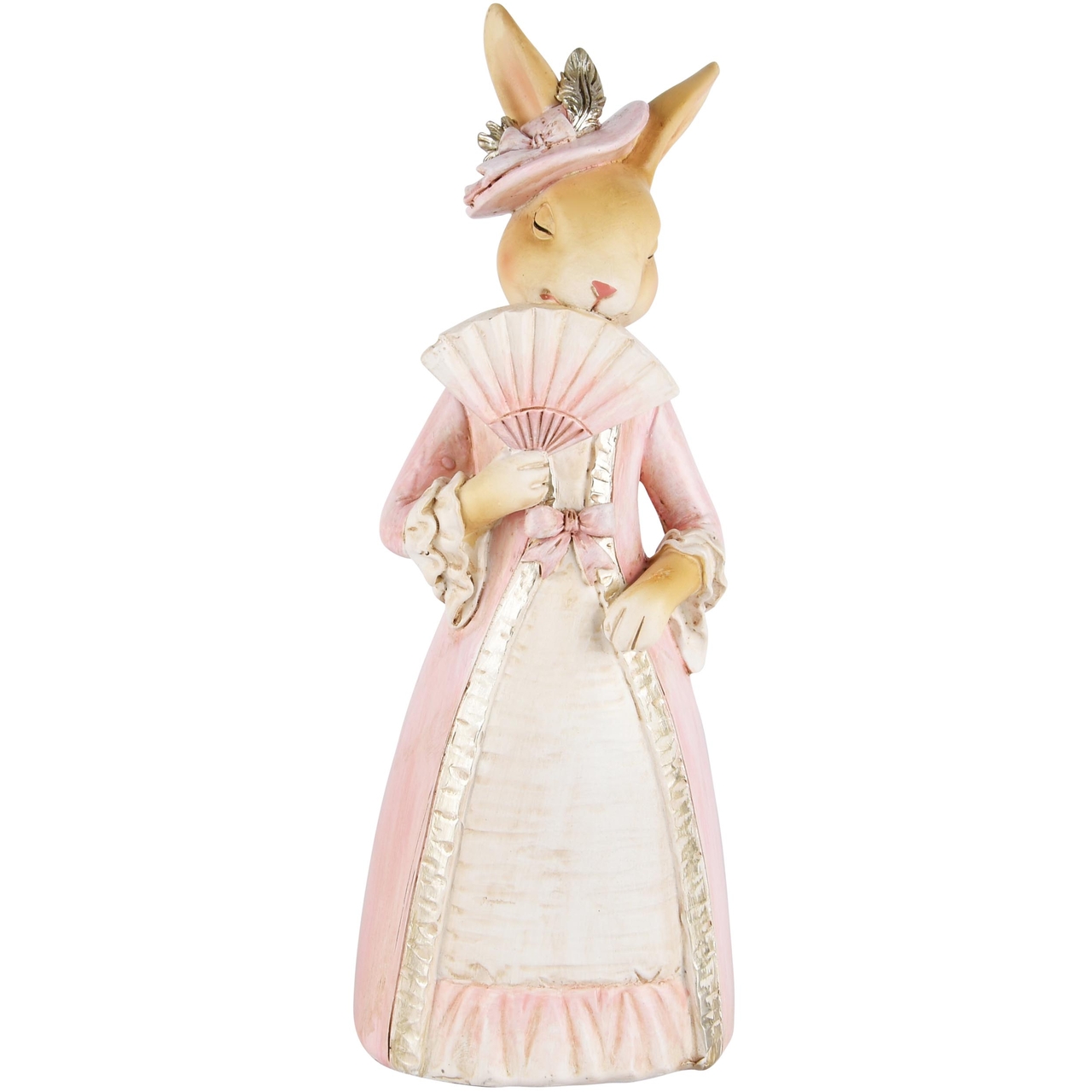 Dekoratief | Bunny staand m/waaier, naturel/roze, resina, 8x6x20cm | A230259