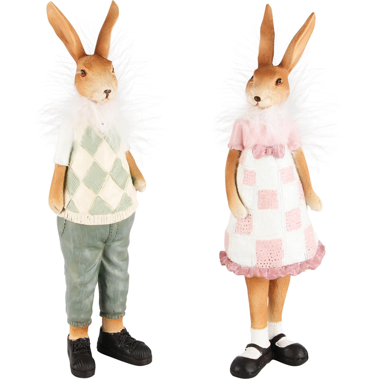 Dekoratief | Bunny staand, roze/groen, resina, 8x7x25cm, set van 2 stuks | A230401