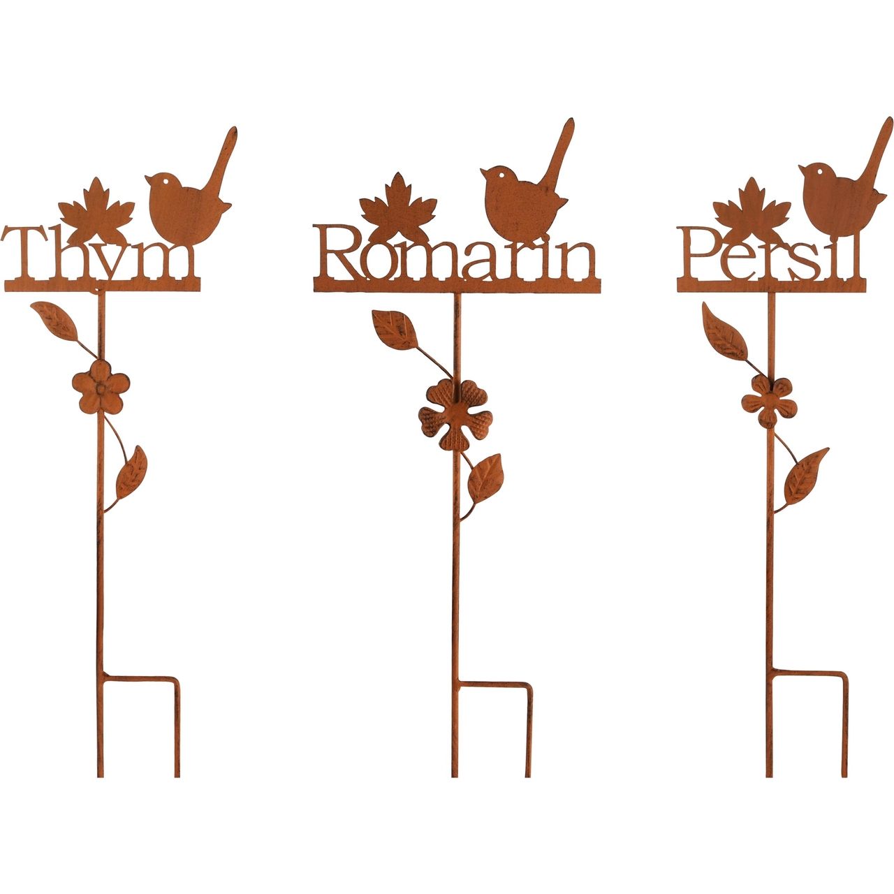 Dekoratief | Tuinprikker 'Persil/Romarin/Thym', roest, metaal, 12x36cm, set van 3 stuks | A230614