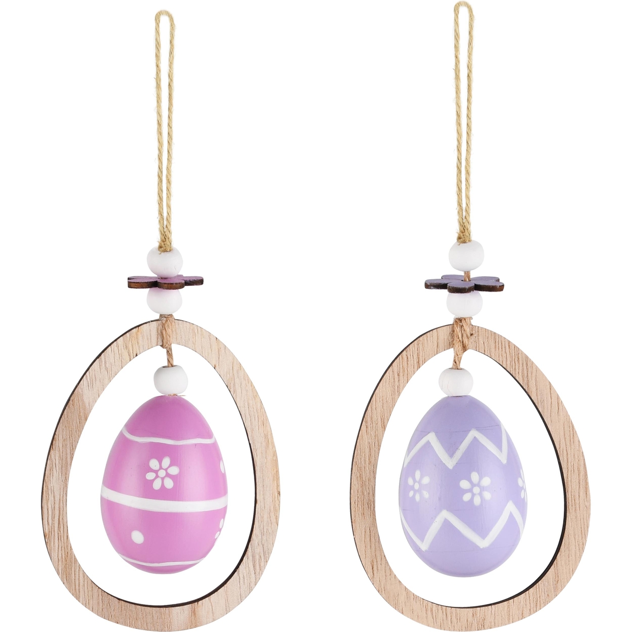 Dekoratief | Hanger ei, roze/lila, hout, 8x4x13cm, set van 2 stuks | A230637