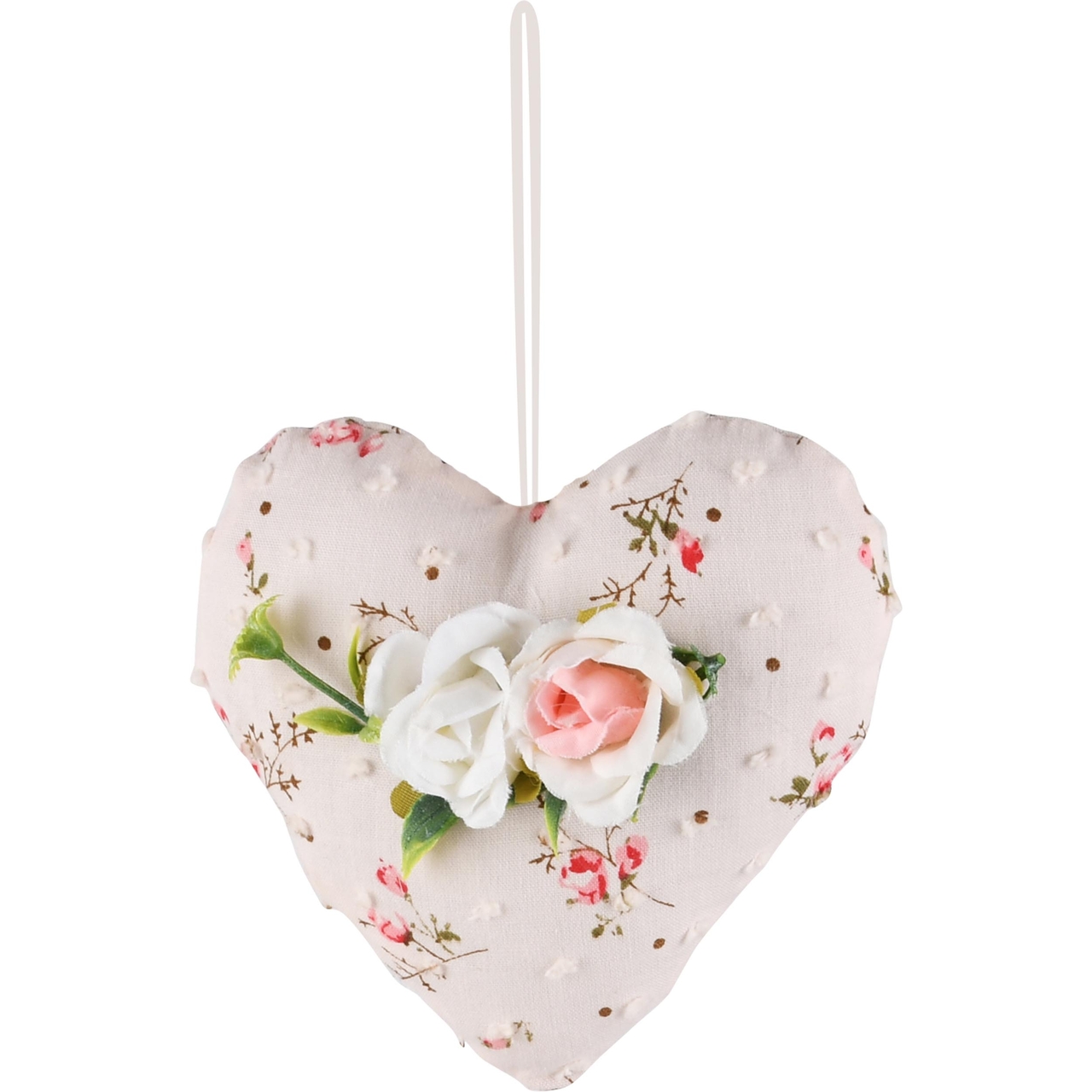 Dekoratief | Hanger hart kant m/bloem, stof, 11x5x10cm | A230656
