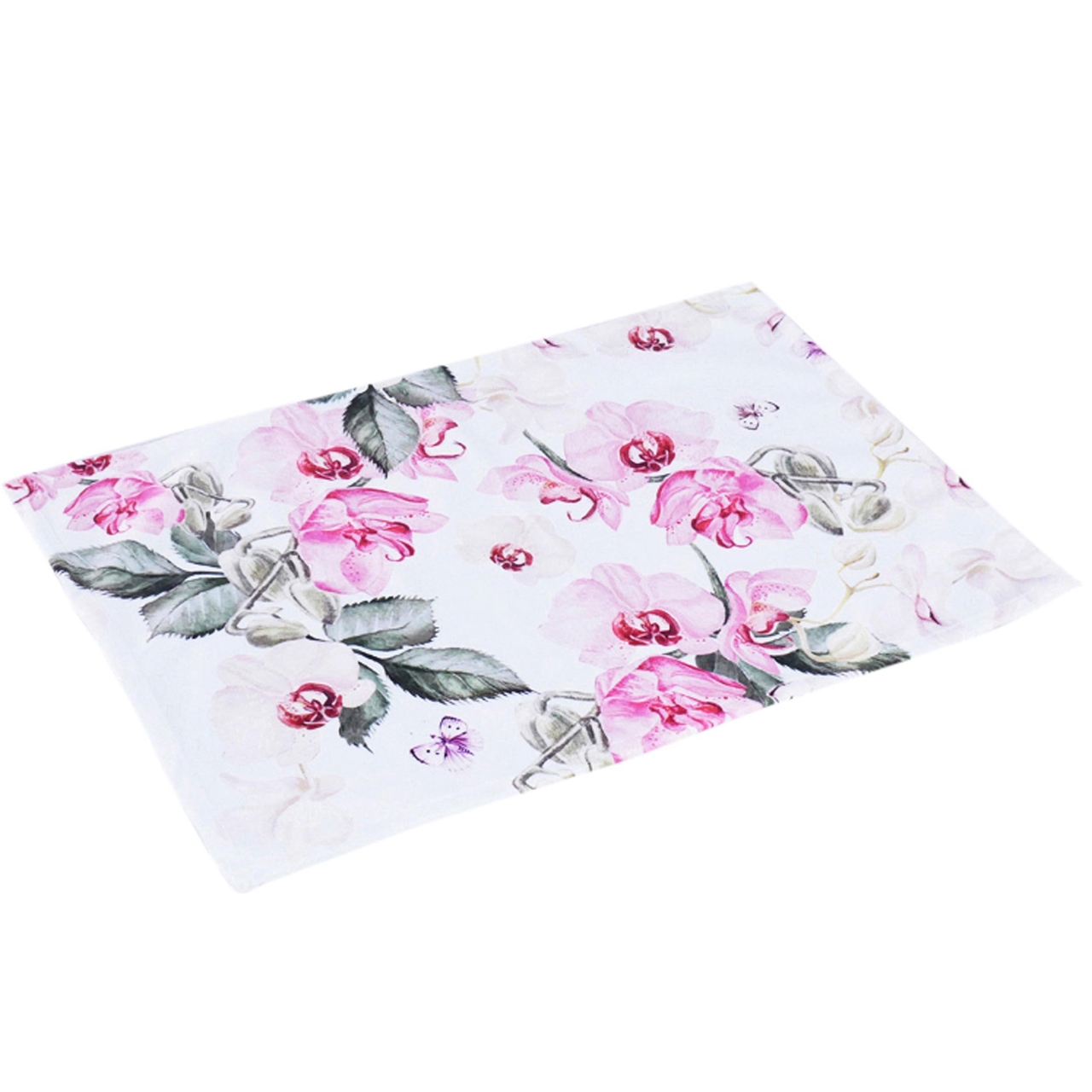 Dekoratief | Placemat wit m/roze bloemen, fluweel, 30x45cm | A234019