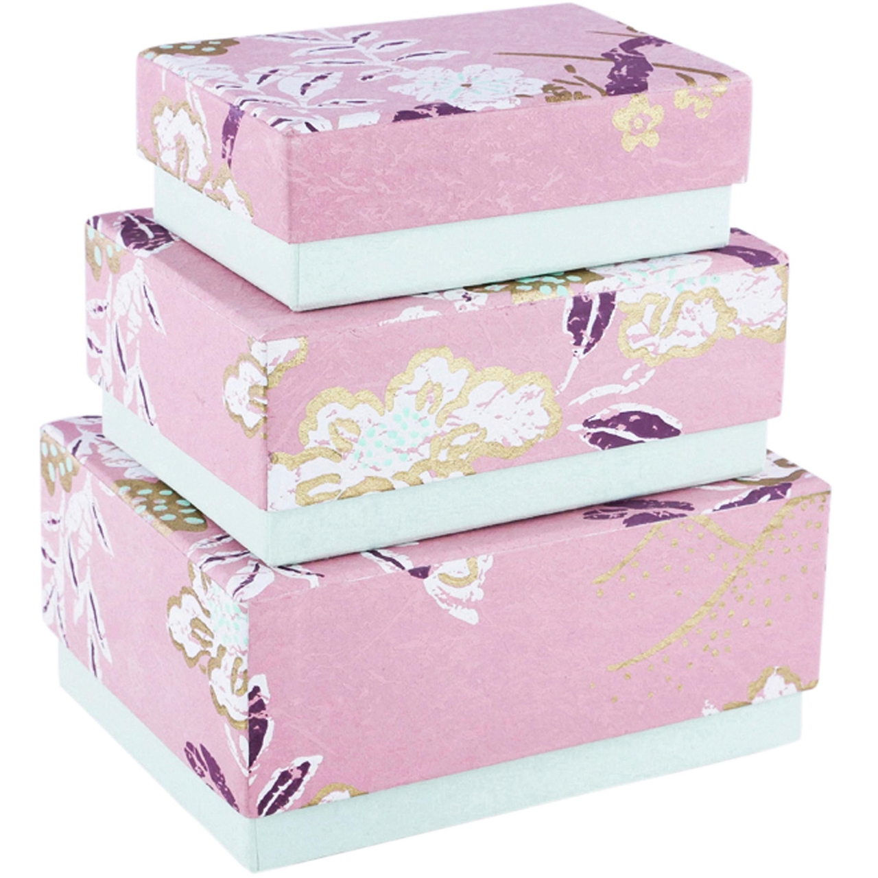 Dekoratief | Set 3 dozen RH, 'Pink Flower', papier, 20x15x9cm | A234055