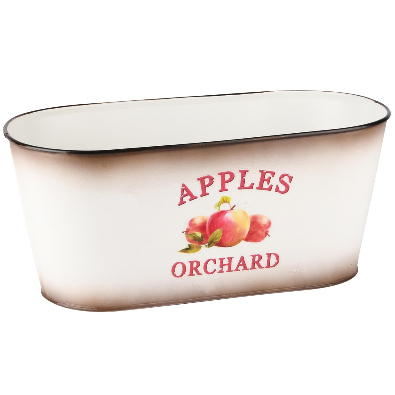 Dekoratief | Bakje ovaal 'Apples Orchard', wit, metaal, 25x13x11cm | A235004