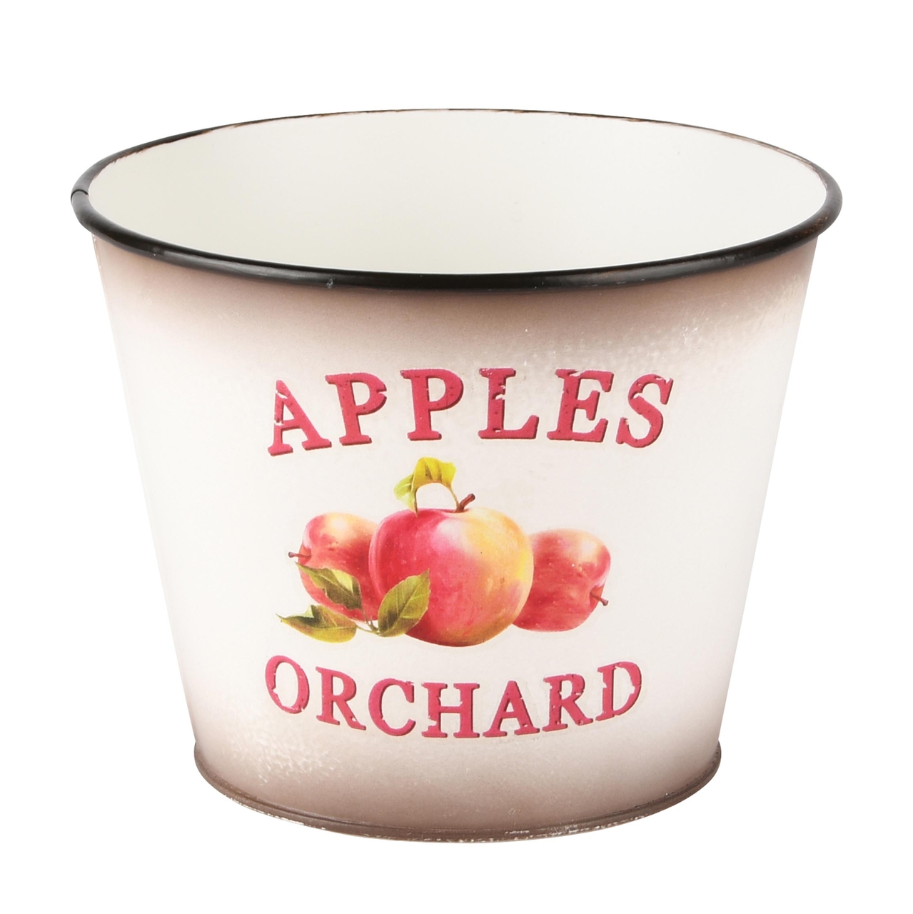 Dekoratief | Bloempot rond 'Apples Orchard', wit, metaal, 13x13x11cm | A235005