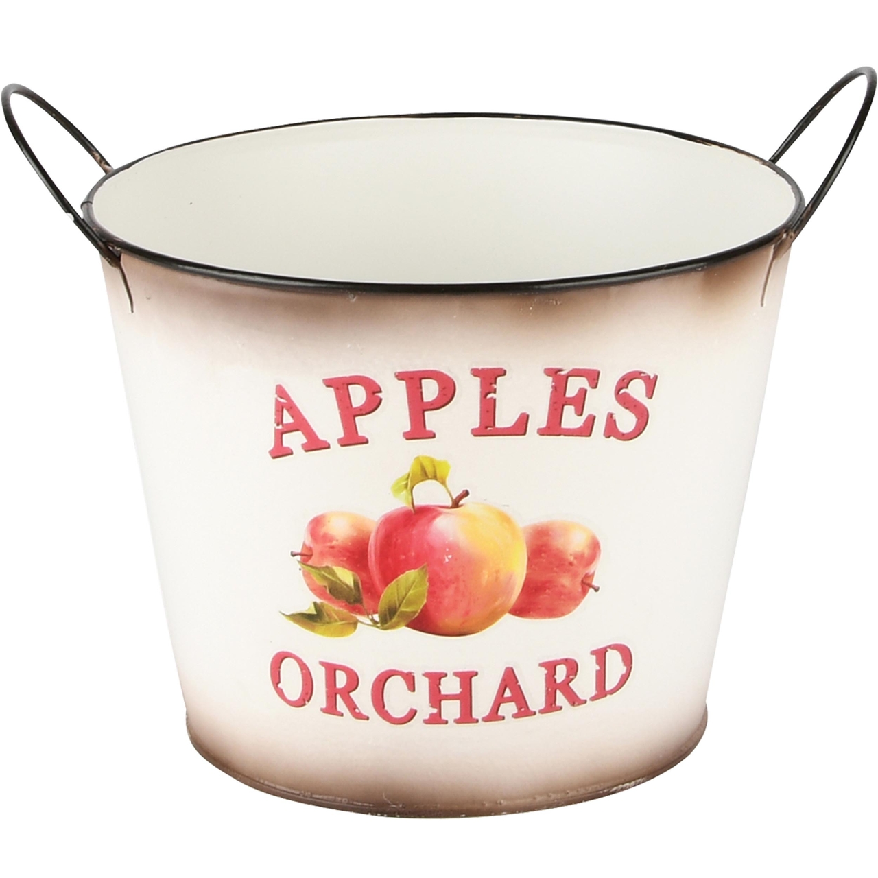 Dekoratief | Bloempot rond m/handvaten 'Apples Orchard', wit, metaal, 17x17x13cm | A235006