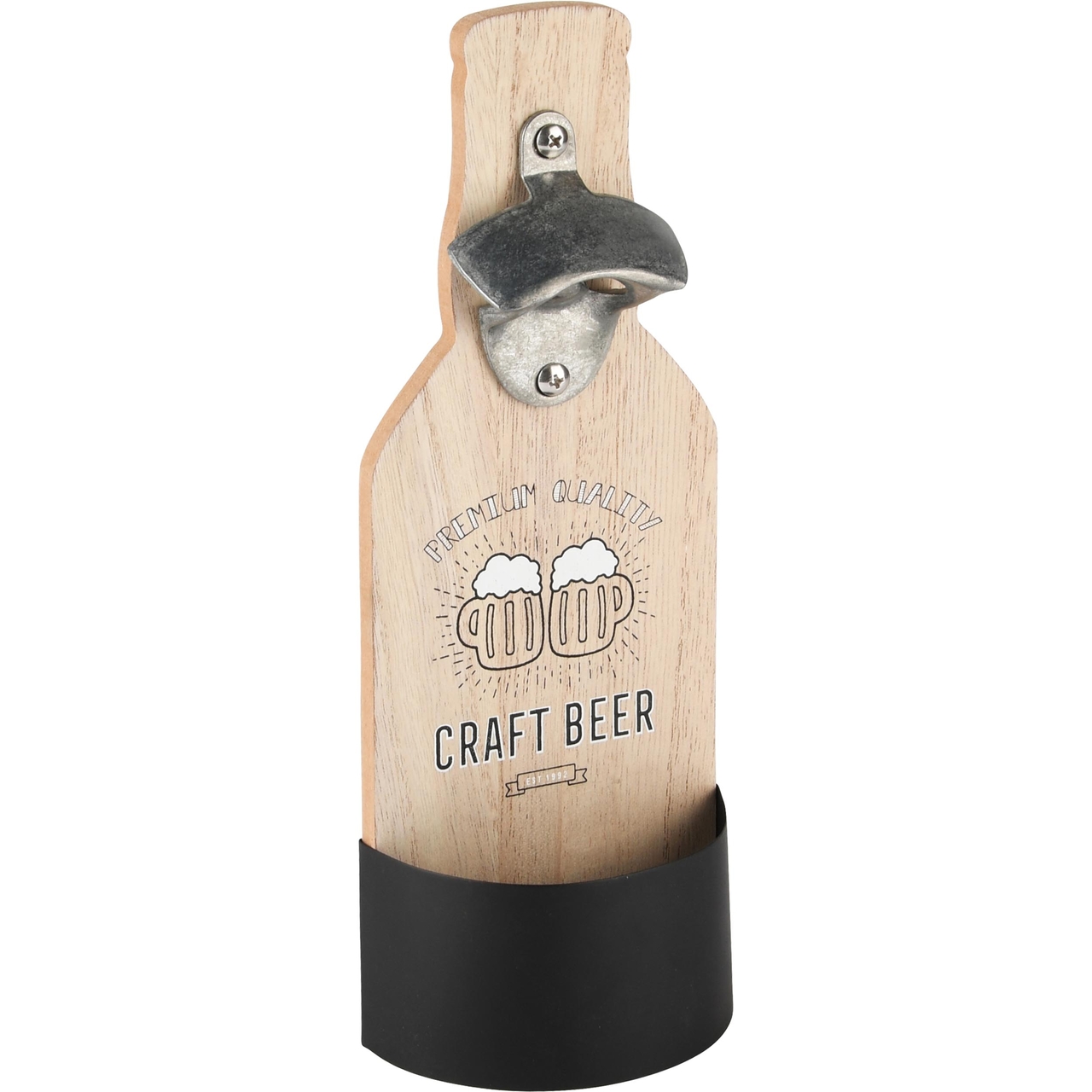 Dekoratief | Flesopener 'Craft Beer', zwart/naturel, hout/metaal, 10x28x5cm | A235026