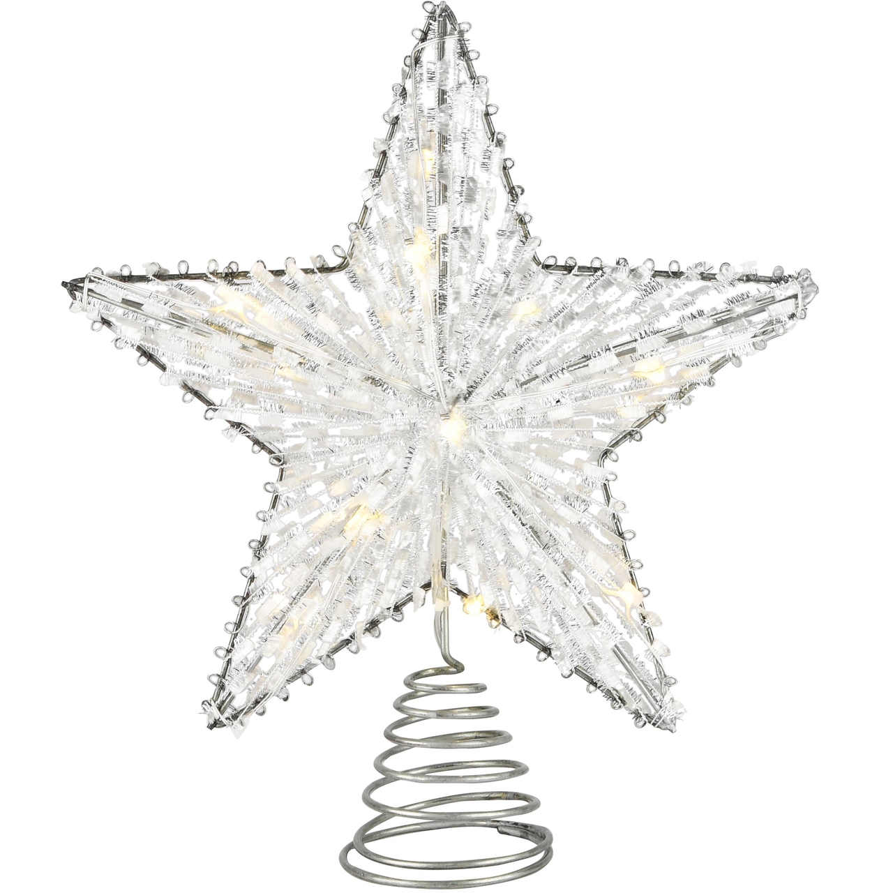 Dekoratief | Kerstboompiek ster, wit/zilver, rotan, LED, 25x5x25cm | A235180