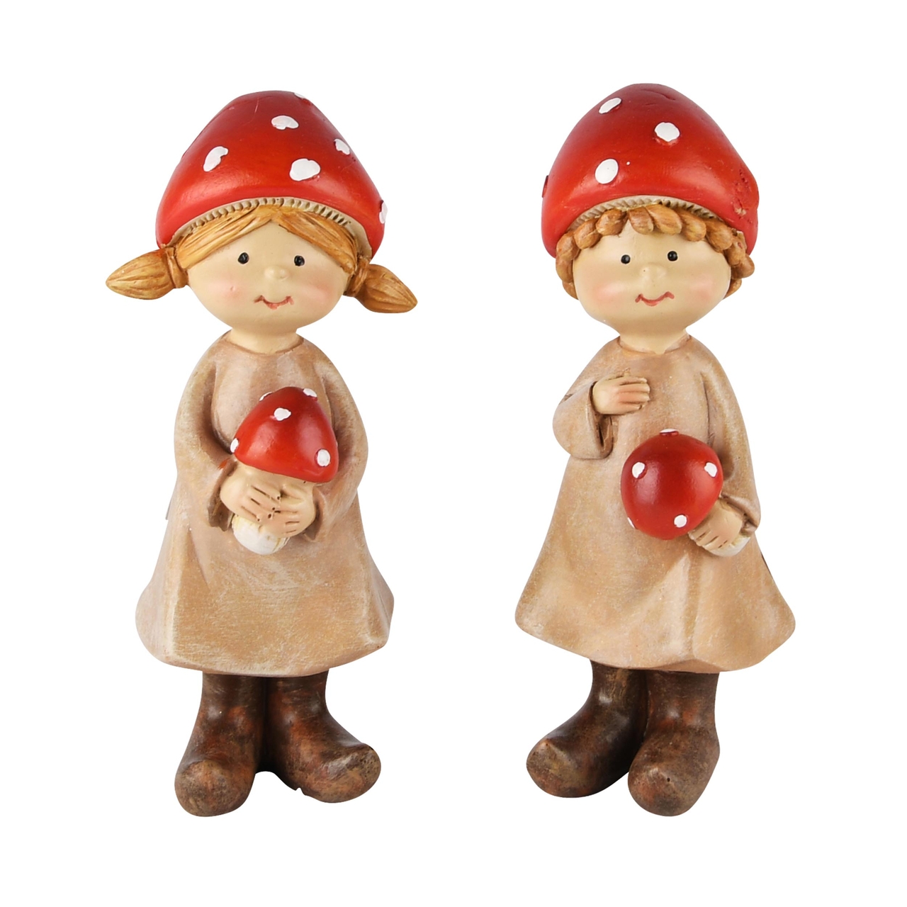 Dekoratief | Herfstkindje m/paddenstoel, rood/beige, resina, 5x4x11cm, set van 2 stuks | A235294