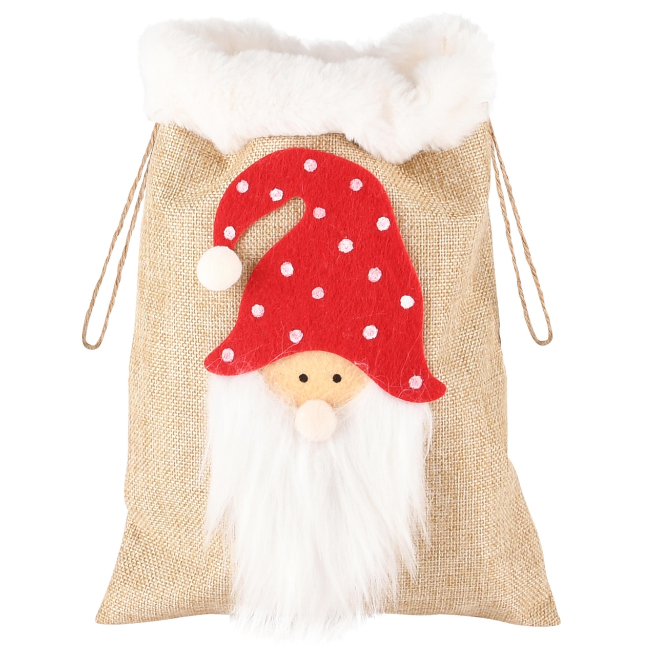 Dekoratief | Jutezak m/santa, wit/rood, jute/stof, 26x2x18cm | A235322