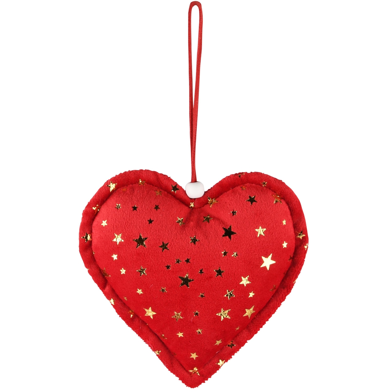 Dekoratief | Hanger hart m/sterretjes, rood/goud, stof, 13x3x13cm | A235323