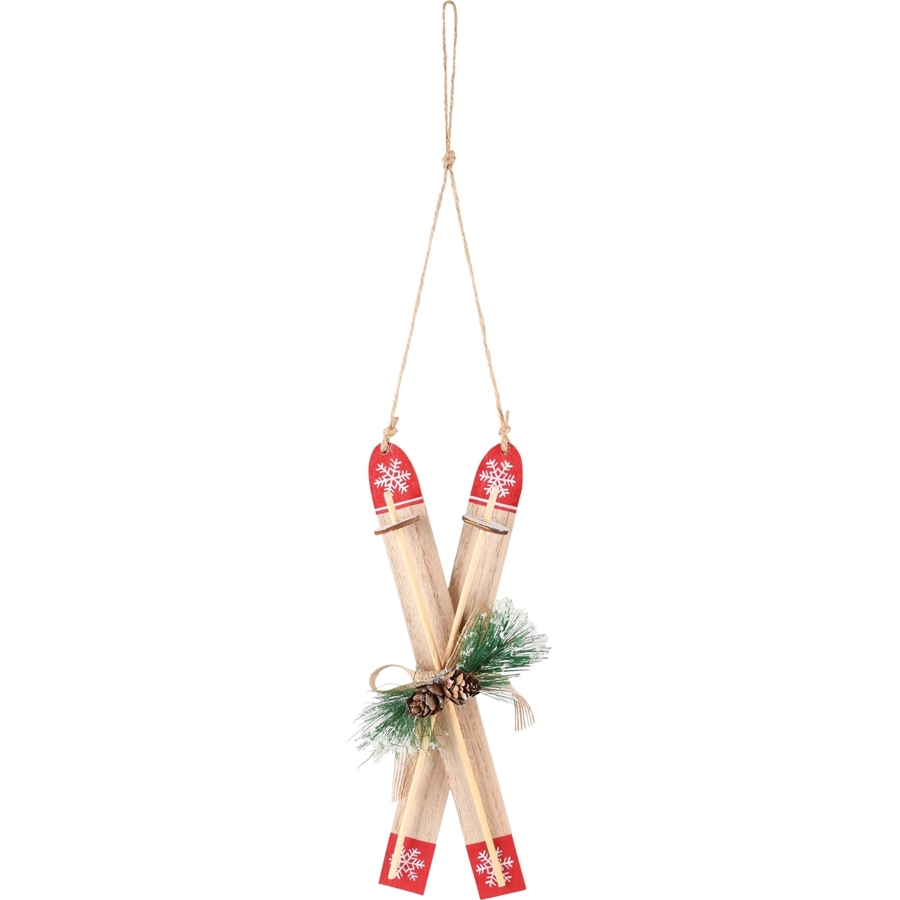 Dekoratief | Hanger ski's, naturel/rood, hout, 9x5x23cm | A235325