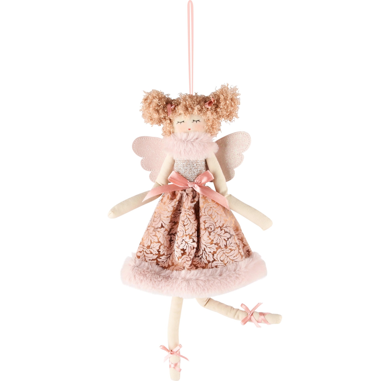 Dekoratief | Hanger engelpopje, roze, stof, 10x5x33cm | A235419