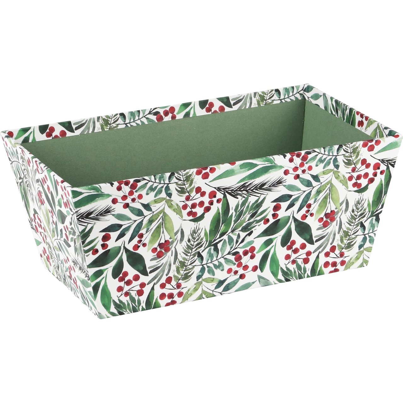 Dekoratief | Bakje rechthoek 'Christmas Berry', groen/wit, 24x14x10cm | A235582