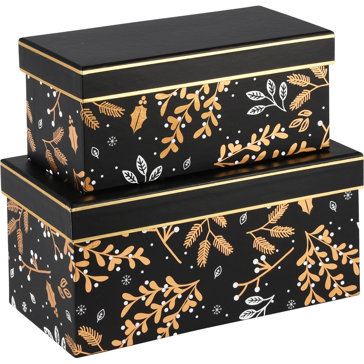 Dekoratief | Set 2 dozen rechthoek 'Golden Twigs', zwart/goud, 24x12x12cm | A235587