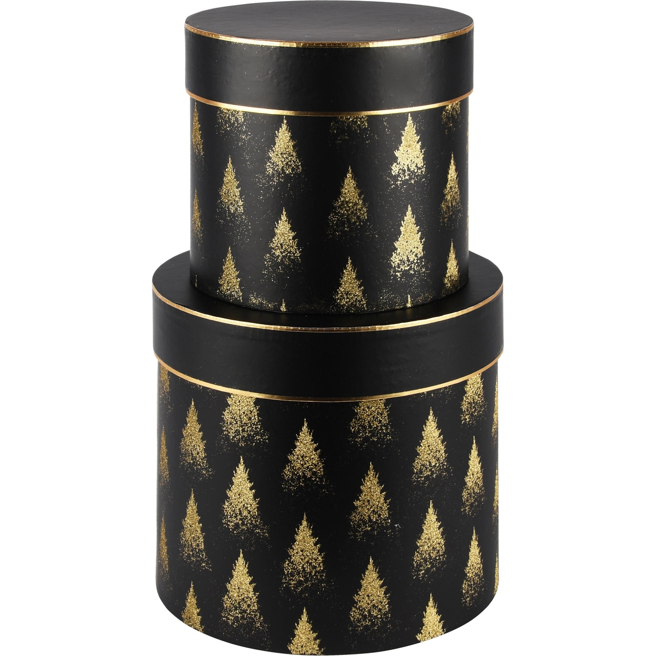 Dekoratief | Set 2 tondozen rond 'Gold Glitter Trees', zwart/goud, 23x23x20cm | A235595