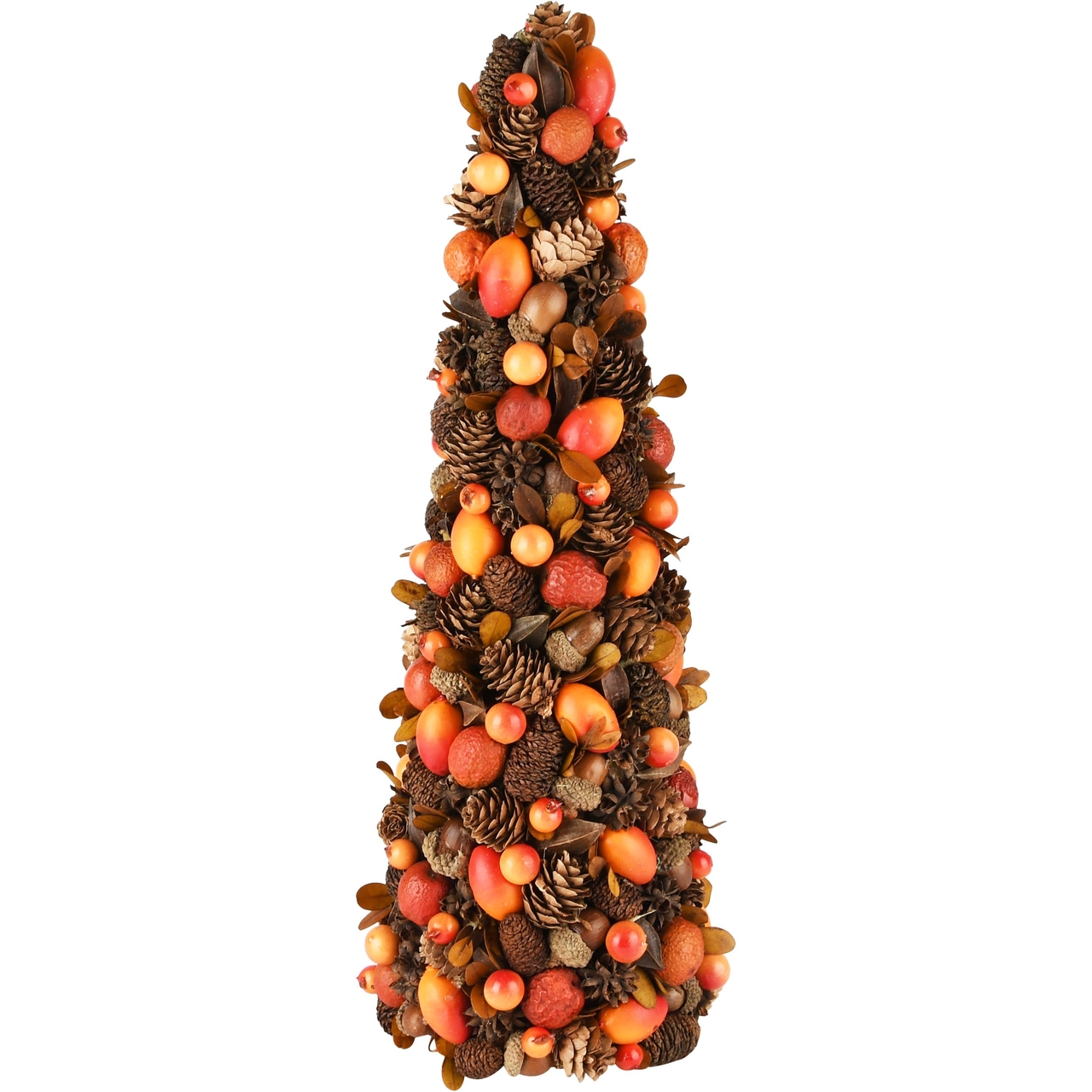Dekoratief | Kegel vorm m/eikels/bessen, oranje/naturel, 15x15x42cm | A235637
