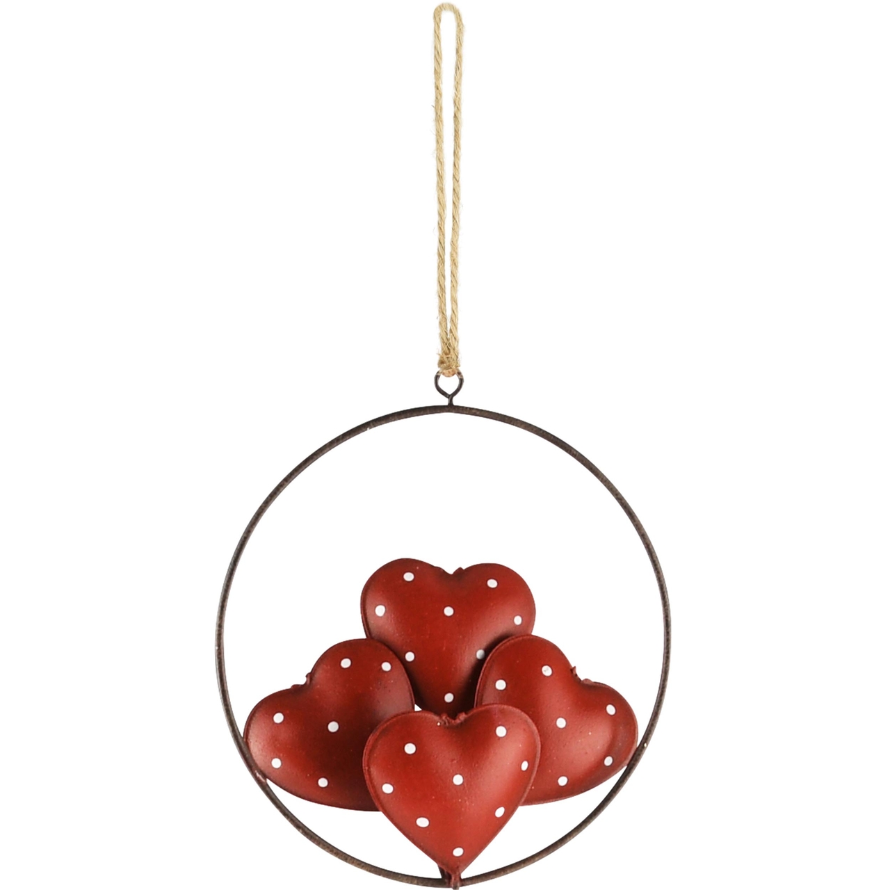 Dekoratief | Hanger ring m/harten, rood, metaal, 10x10x1cm | A235661