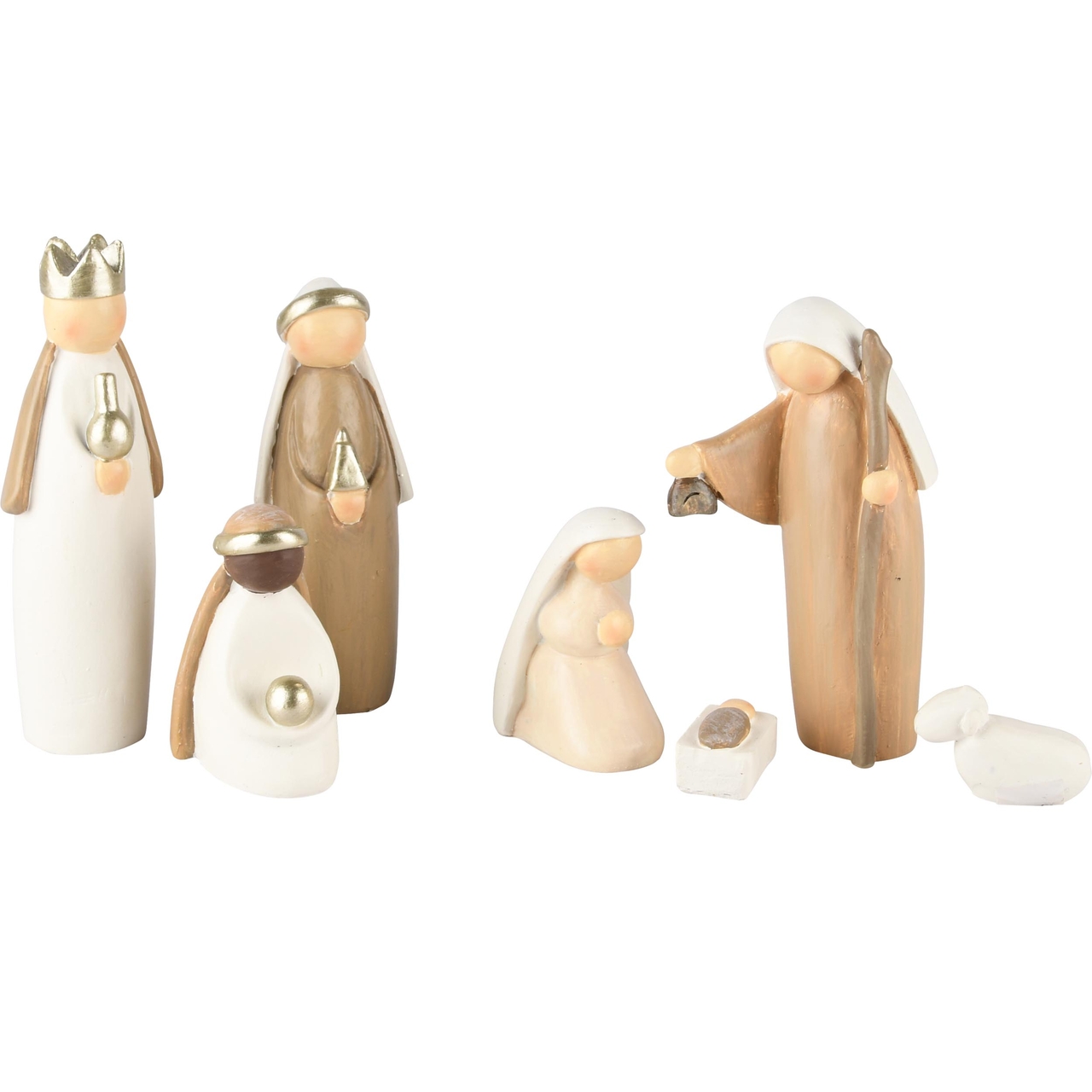Dekoratief | Set 7 stalfiguren, wit/bruin, resina, 4x5x10cm | A235816
