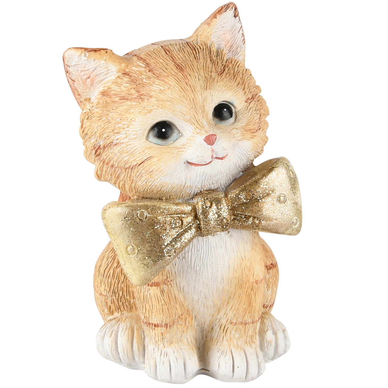Dekoratief | Poes zittend m/gouden strik, resina, 8x7x11cm | A235827