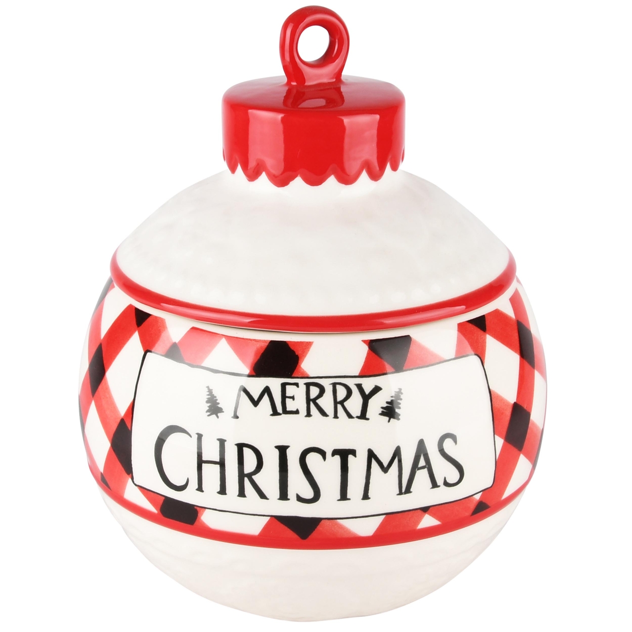 Dekoratief | Bewaarpot kerstbal 'Merry Christmas', wit/rood, keramiek, 16x16x20cm | A235852